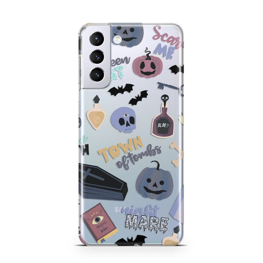 Spooky Blue Illustrations and Catchphrases Samsung S21 Plus Phone Case