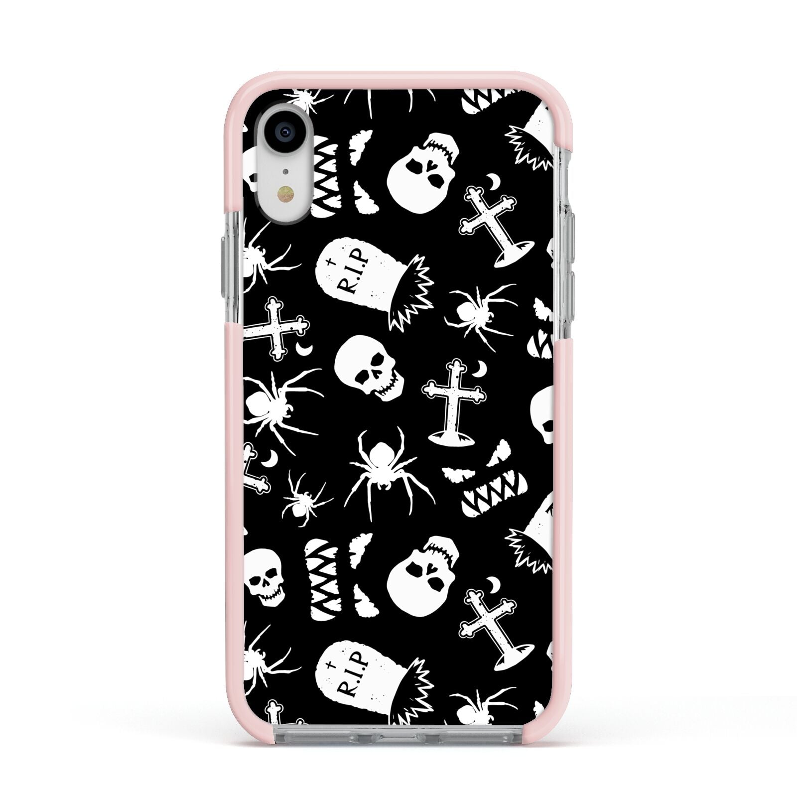 Spooky Illustrations Apple iPhone XR Impact Case Pink Edge on Silver Phone