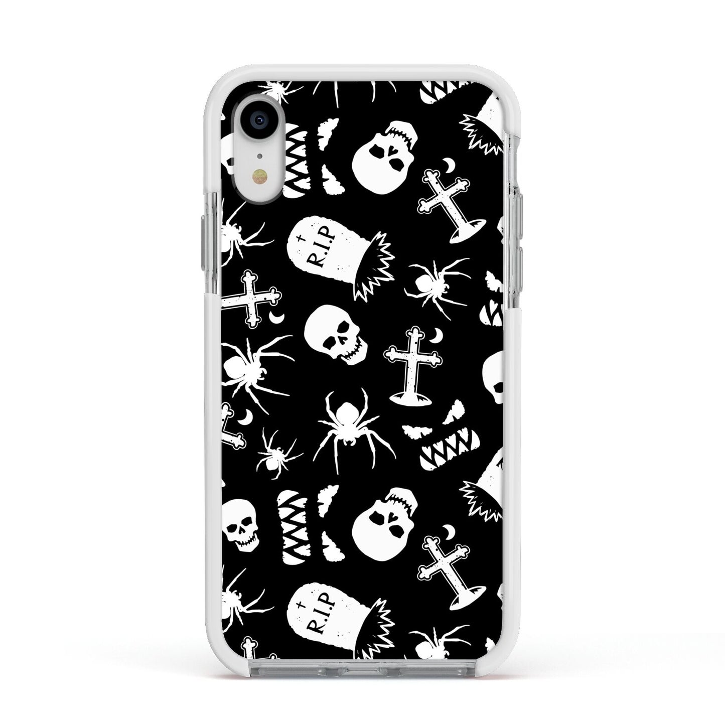 Spooky Illustrations Apple iPhone XR Impact Case White Edge on Silver Phone