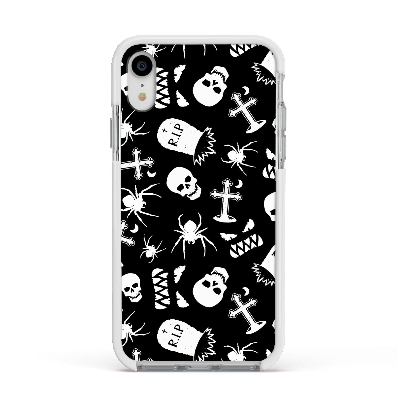 Spooky Illustrations Apple iPhone XR Impact Case White Edge on Silver Phone