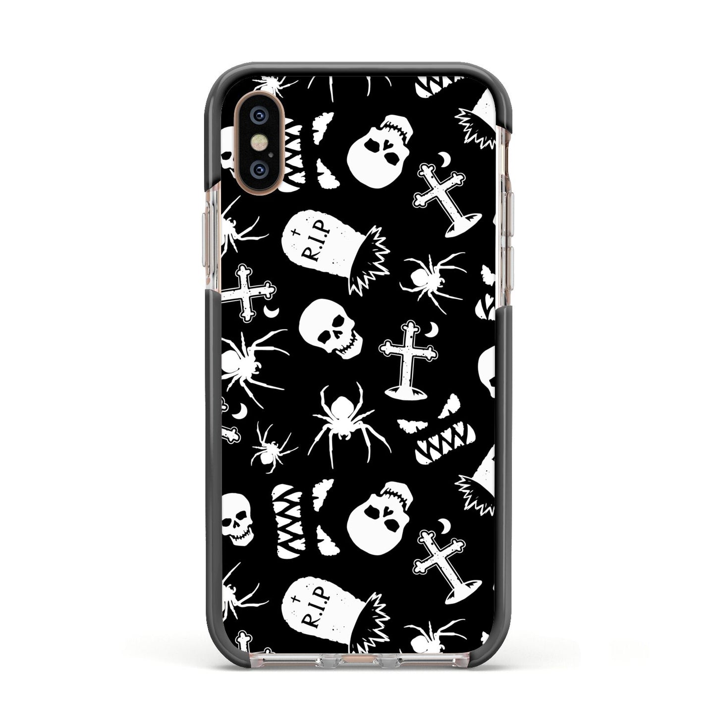 Spooky Illustrations Apple iPhone Xs Impact Case Black Edge on Gold Phone