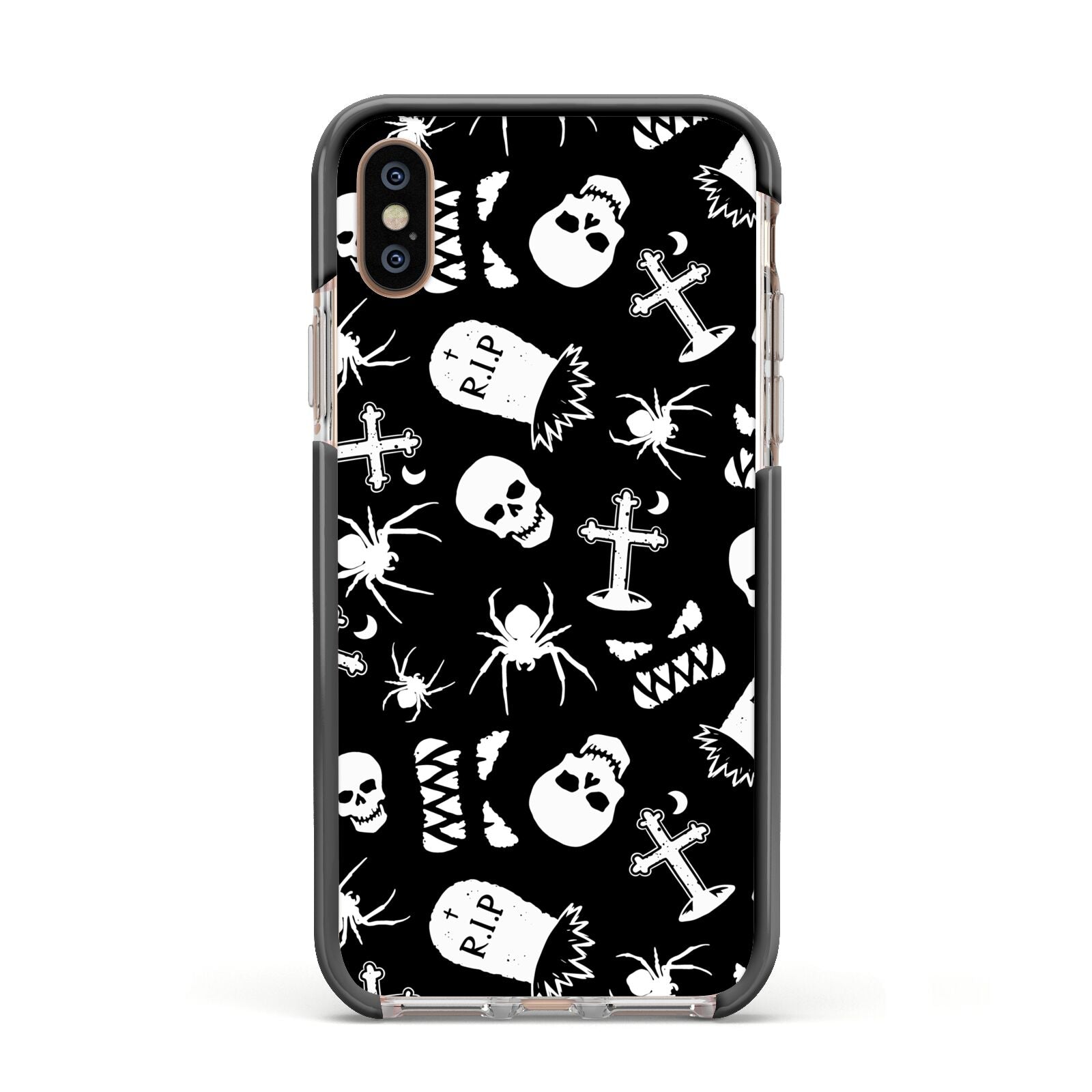 Spooky Illustrations Apple iPhone Xs Impact Case Black Edge on Gold Phone
