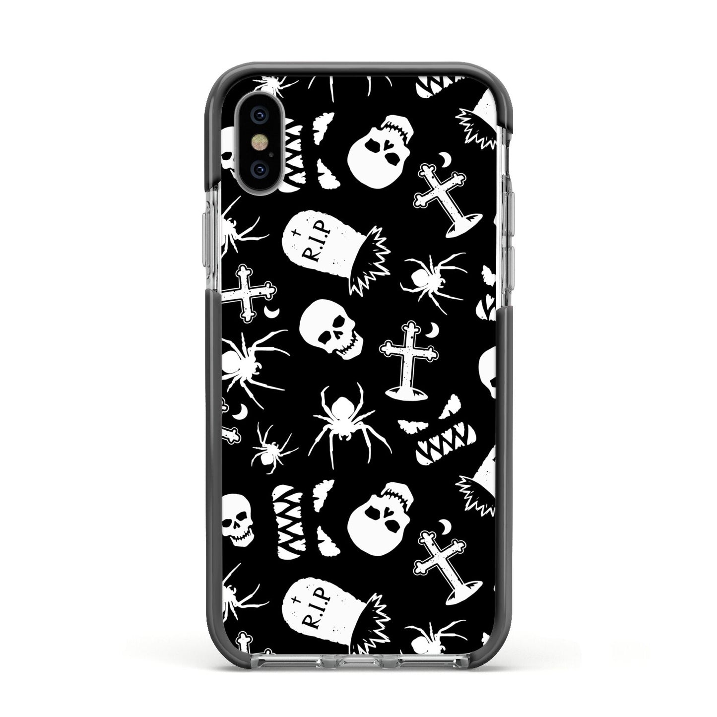 Spooky Illustrations Apple iPhone Xs Impact Case Black Edge on Silver Phone