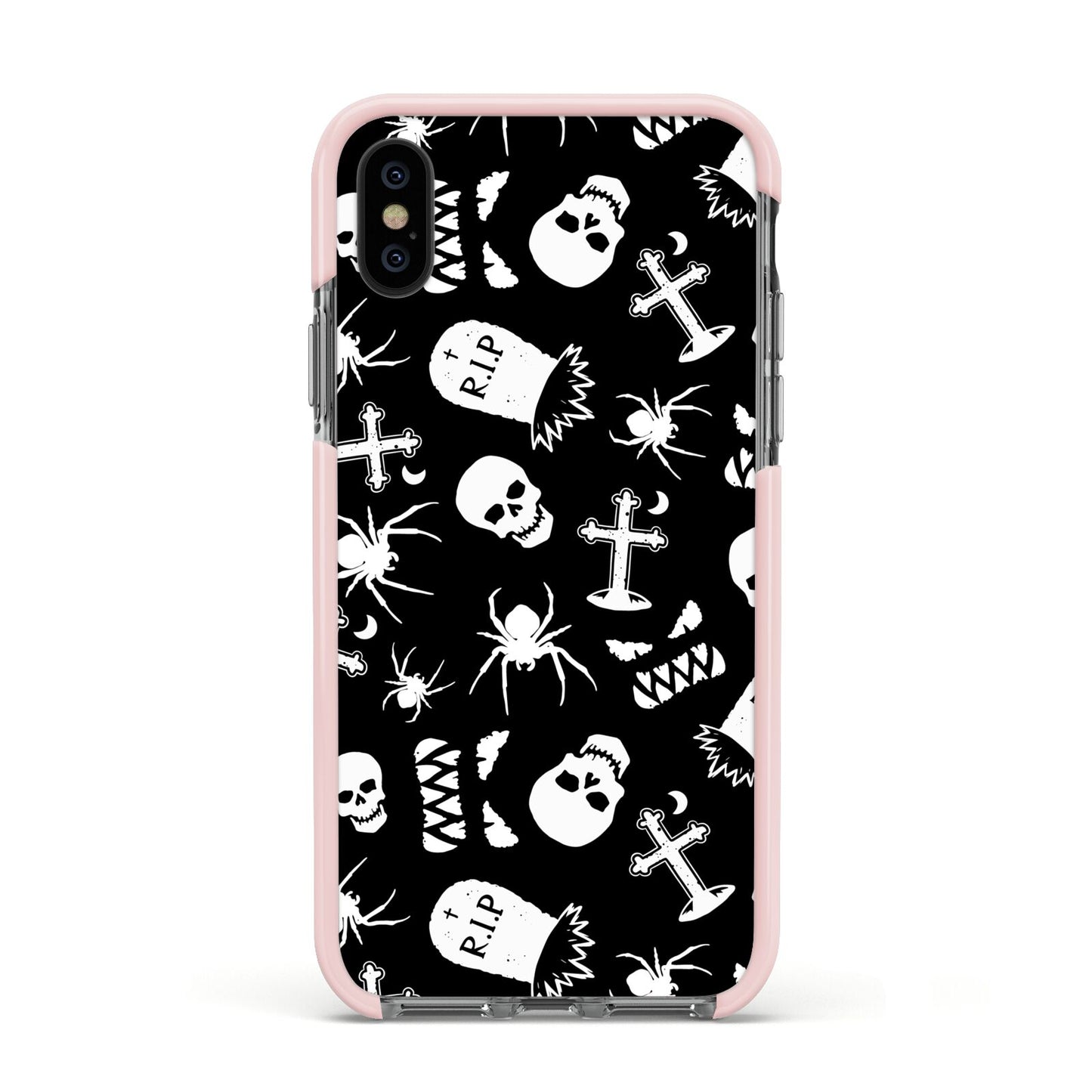 Spooky Illustrations Apple iPhone Xs Impact Case Pink Edge on Black Phone