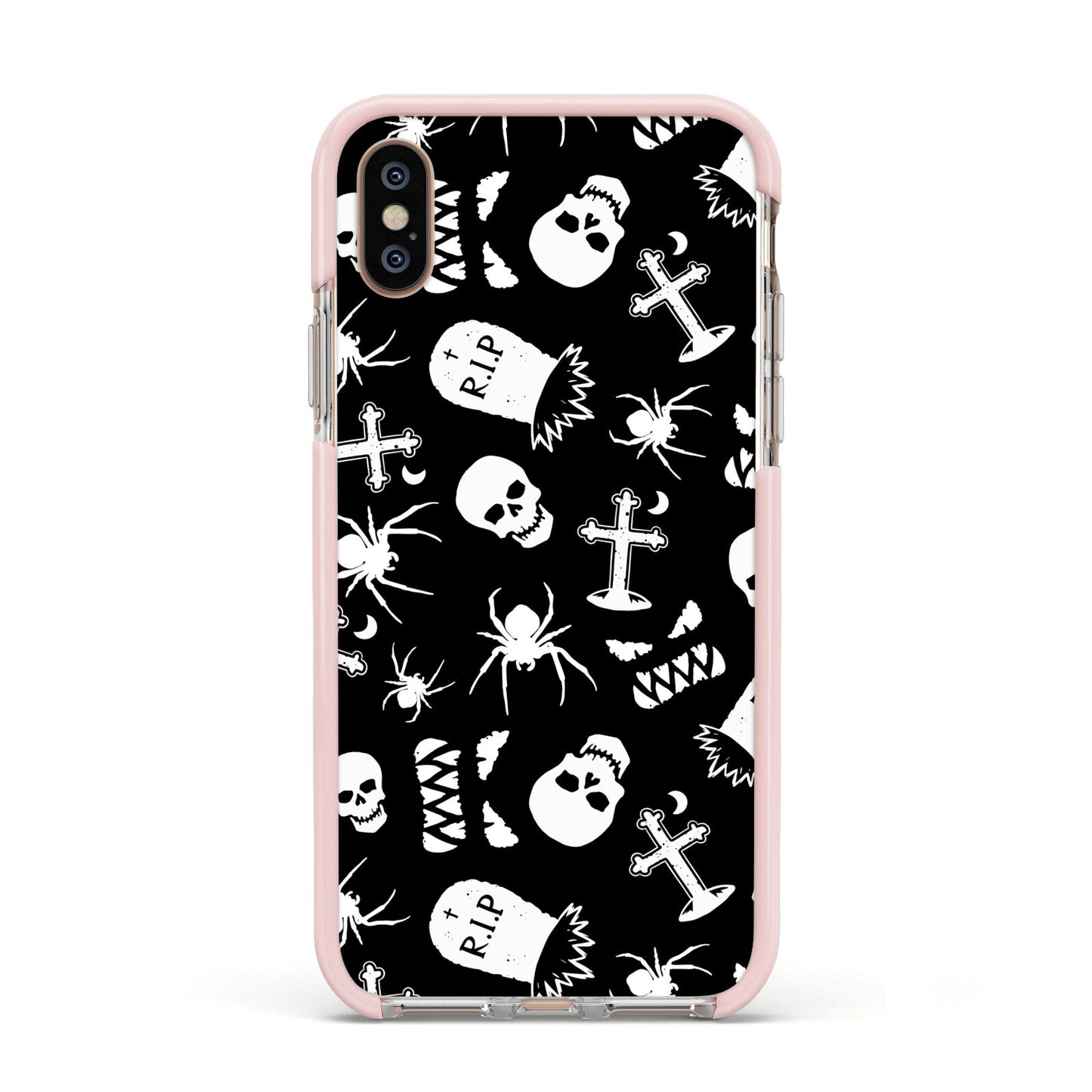 Spooky Illustrations Apple iPhone Xs Impact Case Pink Edge on Gold Phone