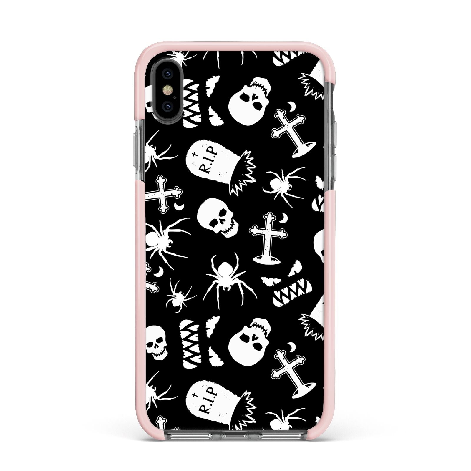 Spooky Illustrations Apple iPhone Xs Max Impact Case Pink Edge on Black Phone