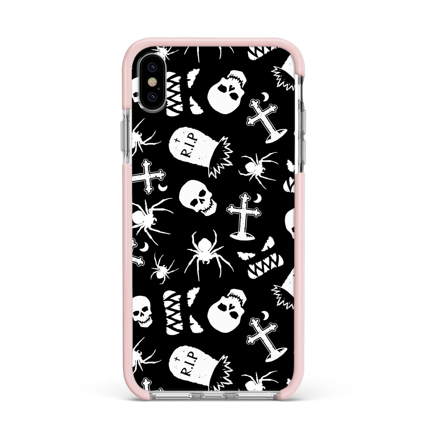 Spooky Illustrations Apple iPhone Xs Max Impact Case Pink Edge on Silver Phone