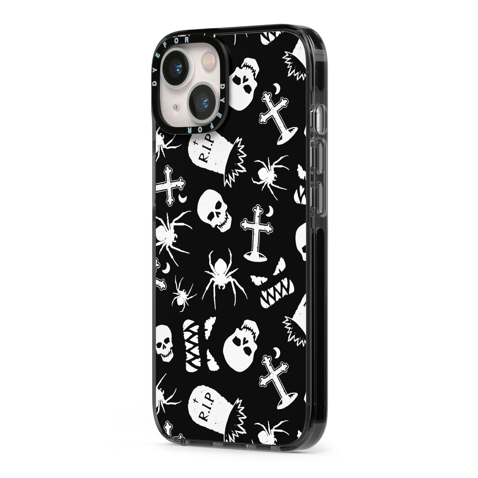 Spooky Illustrations iPhone 13 Black Impact Case Side Angle on Silver phone