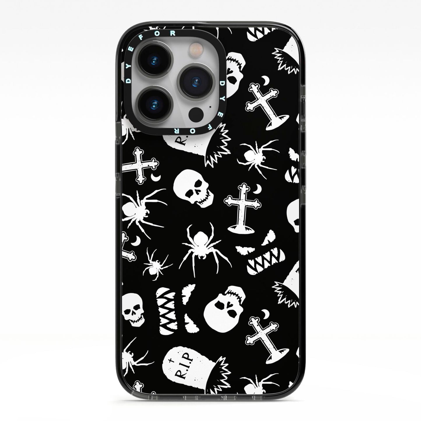 Spooky Illustrations iPhone 13 Pro Black Impact Case on Silver phone