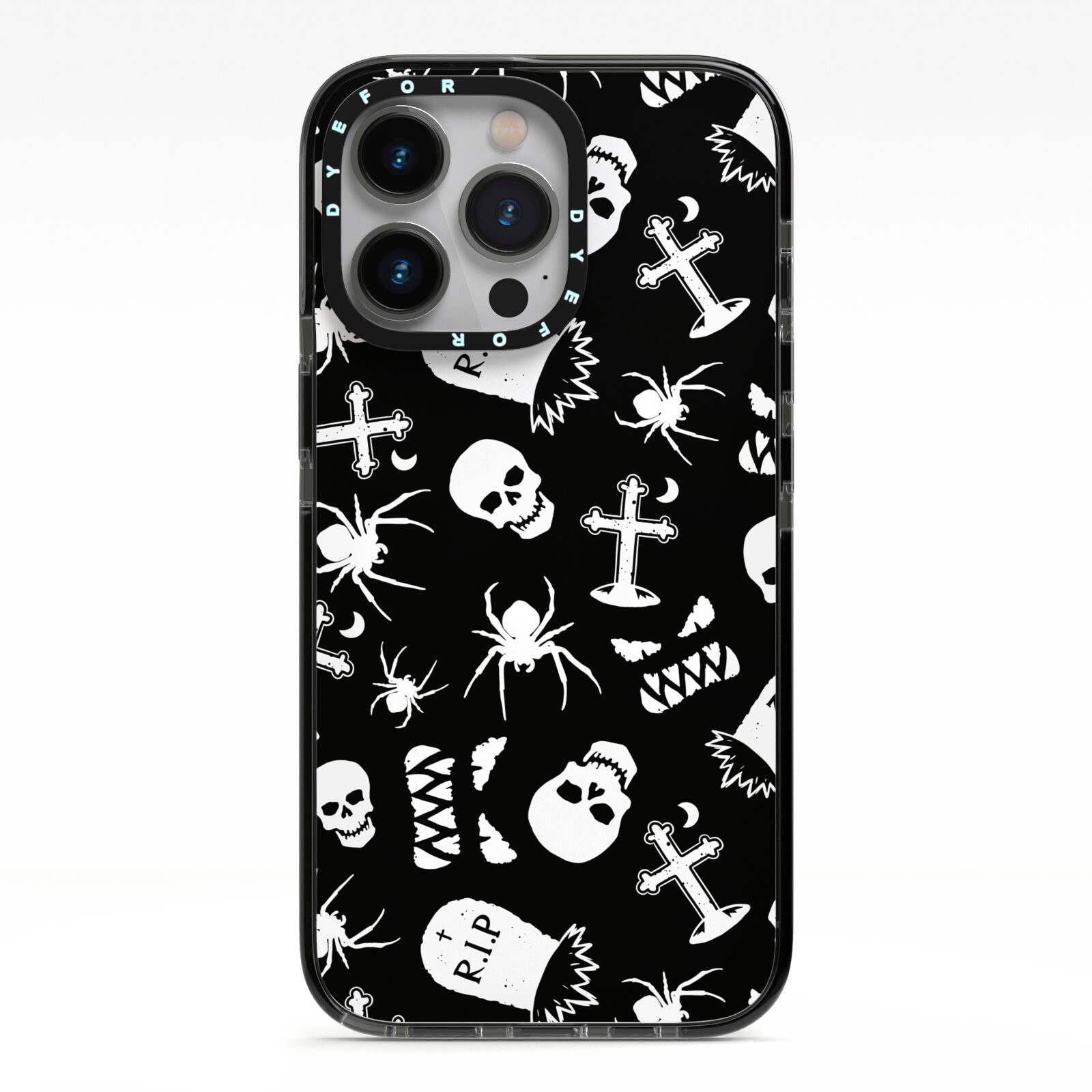 Spooky Illustrations iPhone 13 Pro Black Impact Case on Silver phone