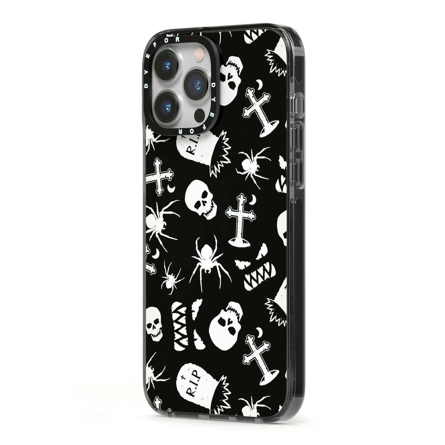 Spooky Illustrations iPhone 13 Pro Max Black Impact Case Side Angle on Silver phone