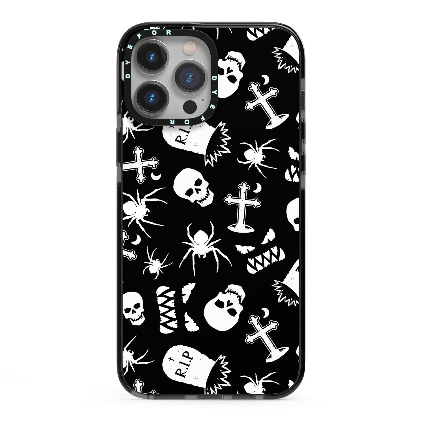 Spooky Illustrations iPhone 13 Pro Max Black Impact Case on Silver phone