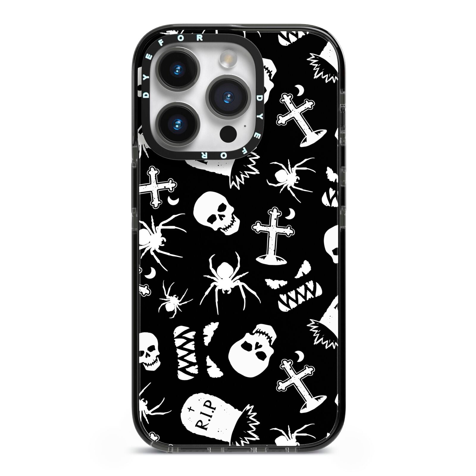 Spooky Illustrations iPhone 14 Pro Black Impact Case on Silver phone