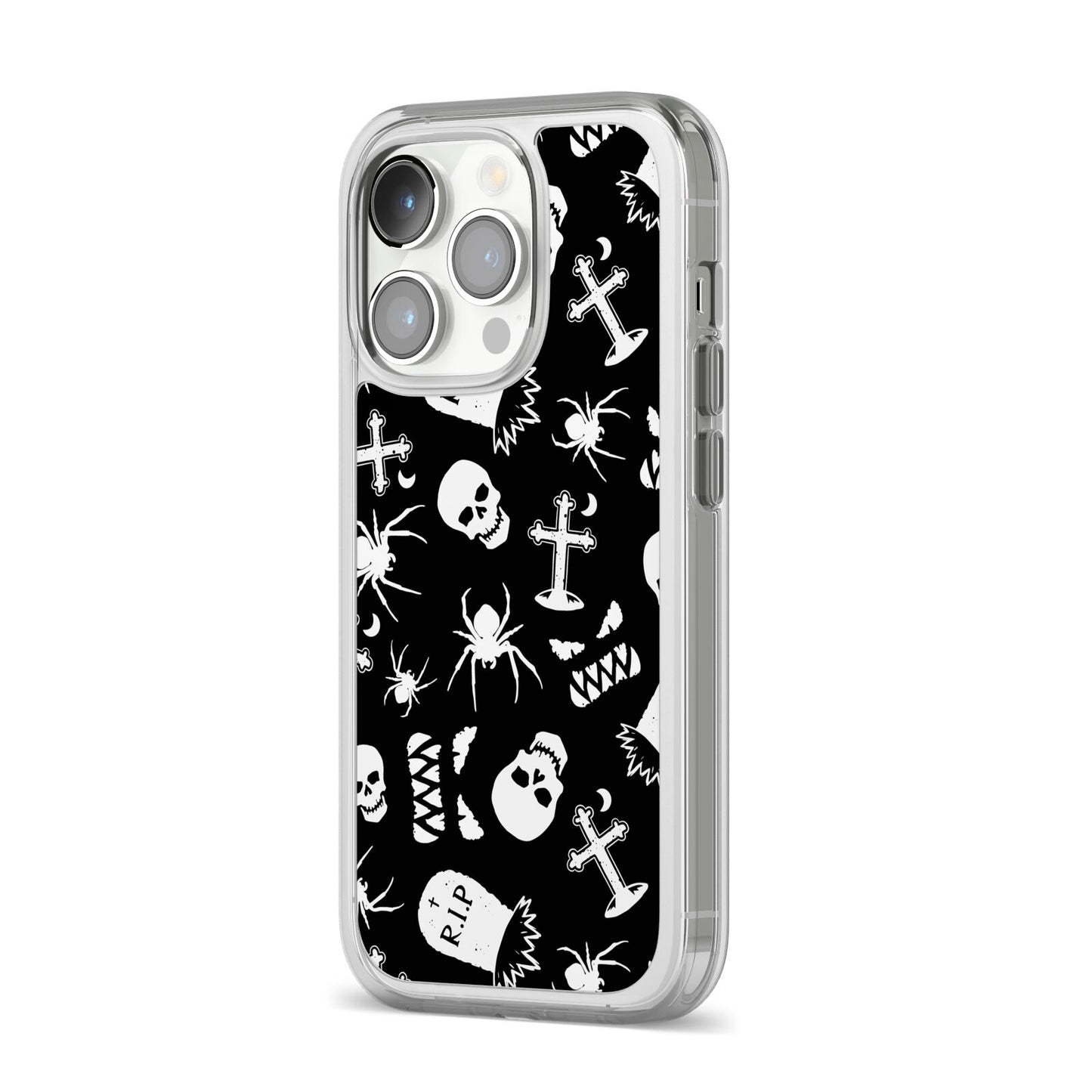 Spooky Illustrations iPhone 14 Pro Clear Tough Case Silver Angled Image