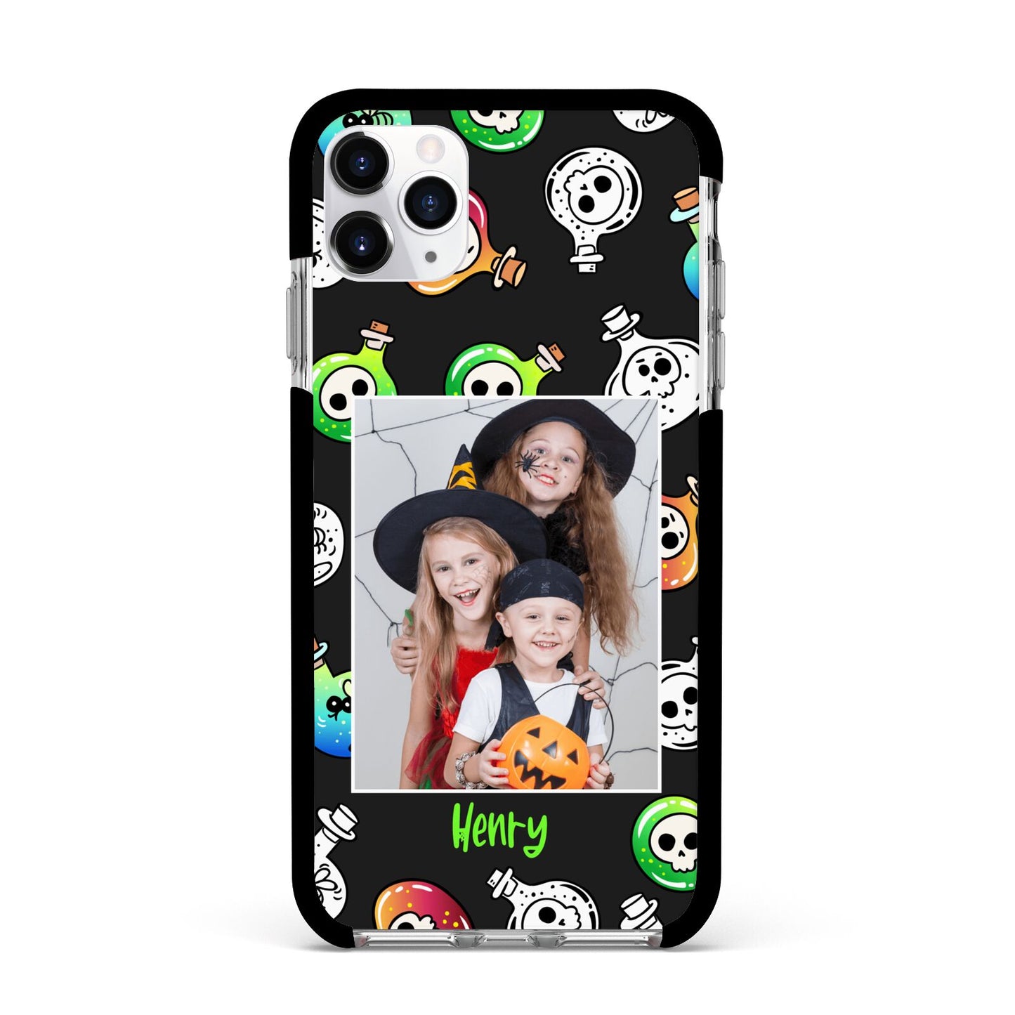 Spooky Potions Halloween Photo Upload Apple iPhone 11 Pro Max in Silver with Black Impact Case