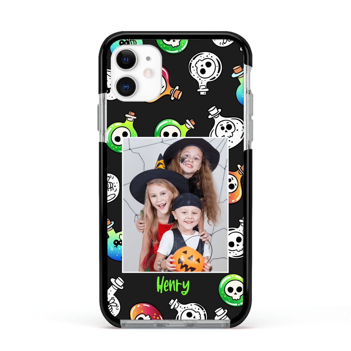 Spooky Potions Halloween Photo Upload Apple iPhone 11 in White with Black Impact Case