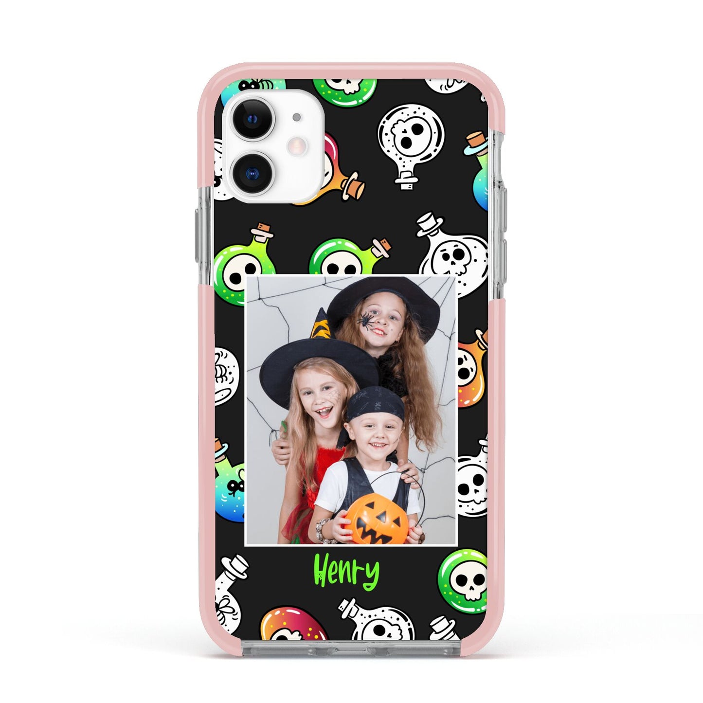 Spooky Potions Halloween Photo Upload Apple iPhone 11 in White with Pink Impact Case