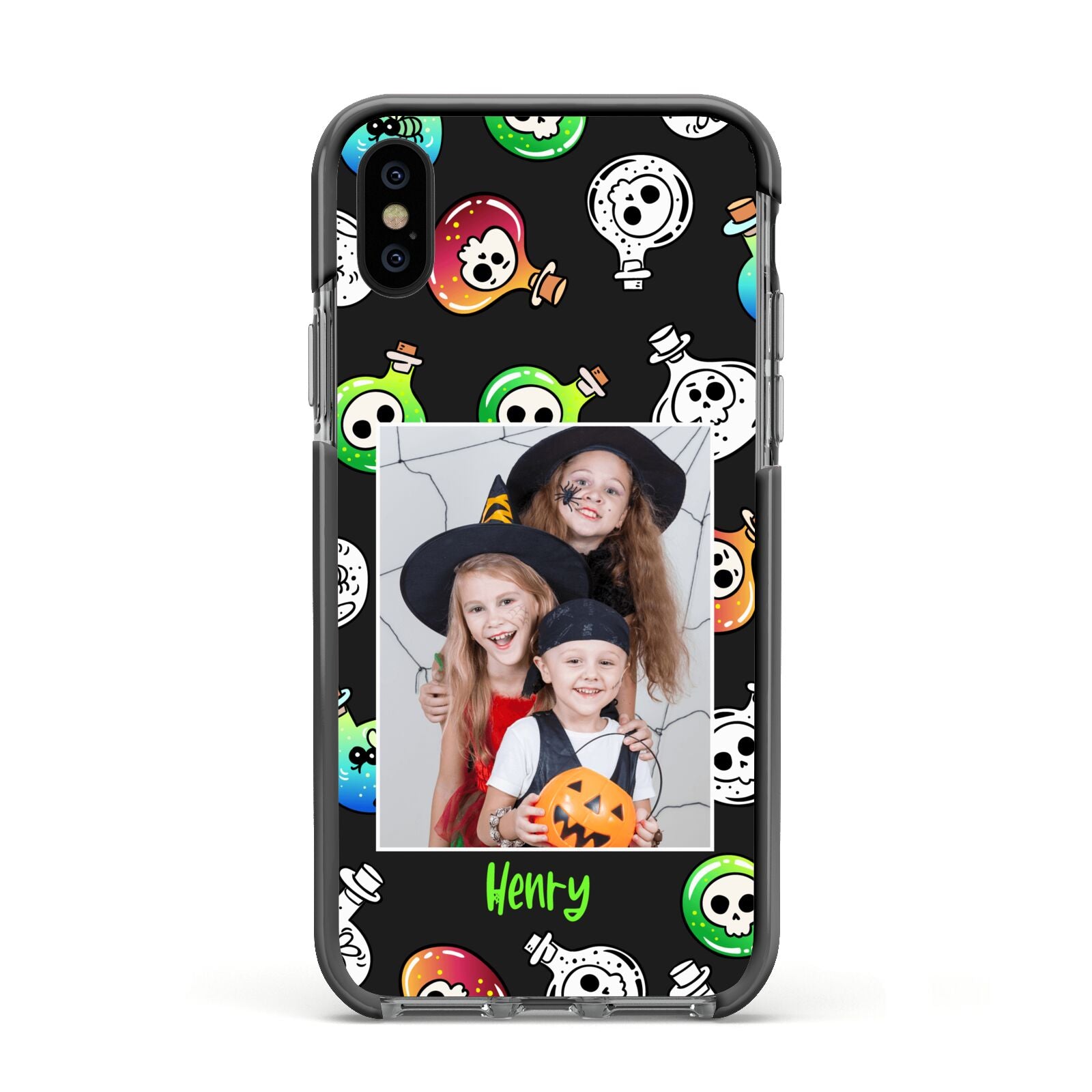 Spooky Potions Halloween Photo Upload Apple iPhone Xs Impact Case Black Edge on Black Phone