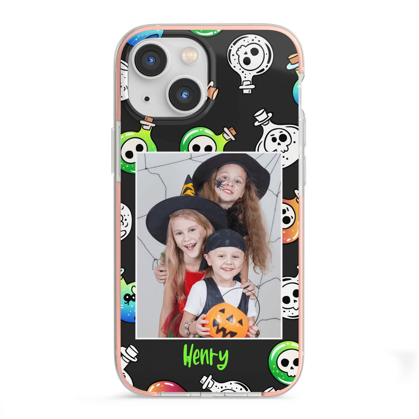 Spooky Potions Halloween Photo Upload iPhone 13 Mini TPU Impact Case with Pink Edges