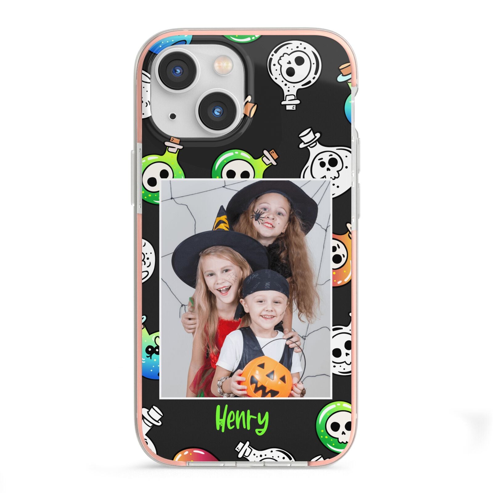 Spooky Potions Halloween Photo Upload iPhone 13 Mini TPU Impact Case with Pink Edges