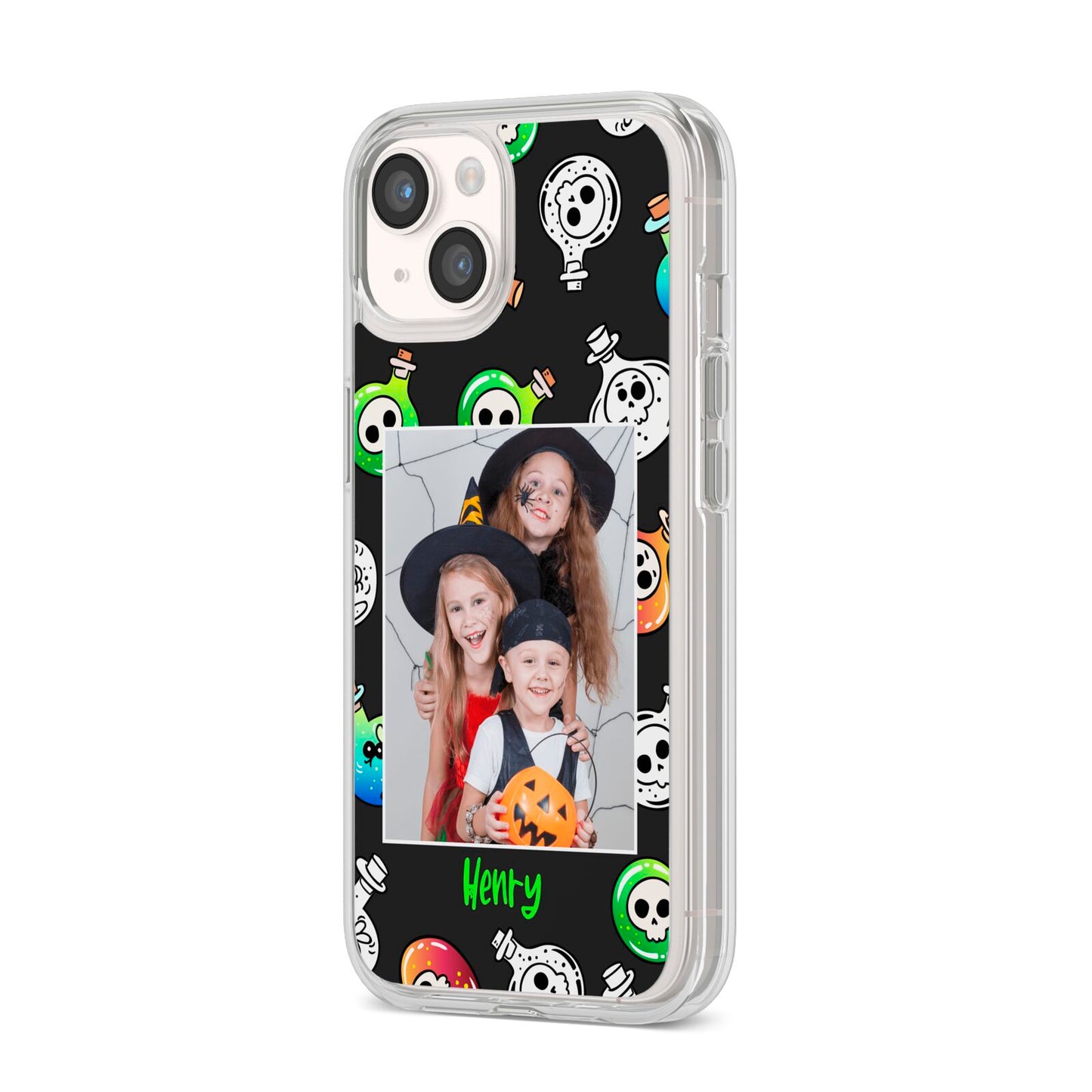 Spooky Potions Halloween Photo Upload iPhone 14 Clear Tough Case Starlight Angled Image