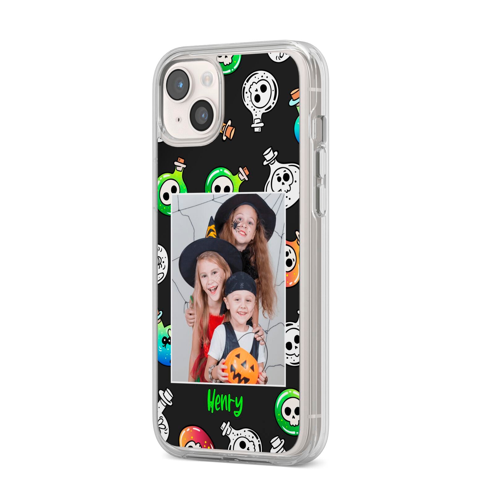 Spooky Potions Halloween Photo Upload iPhone 14 Plus Clear Tough Case Starlight Angled Image