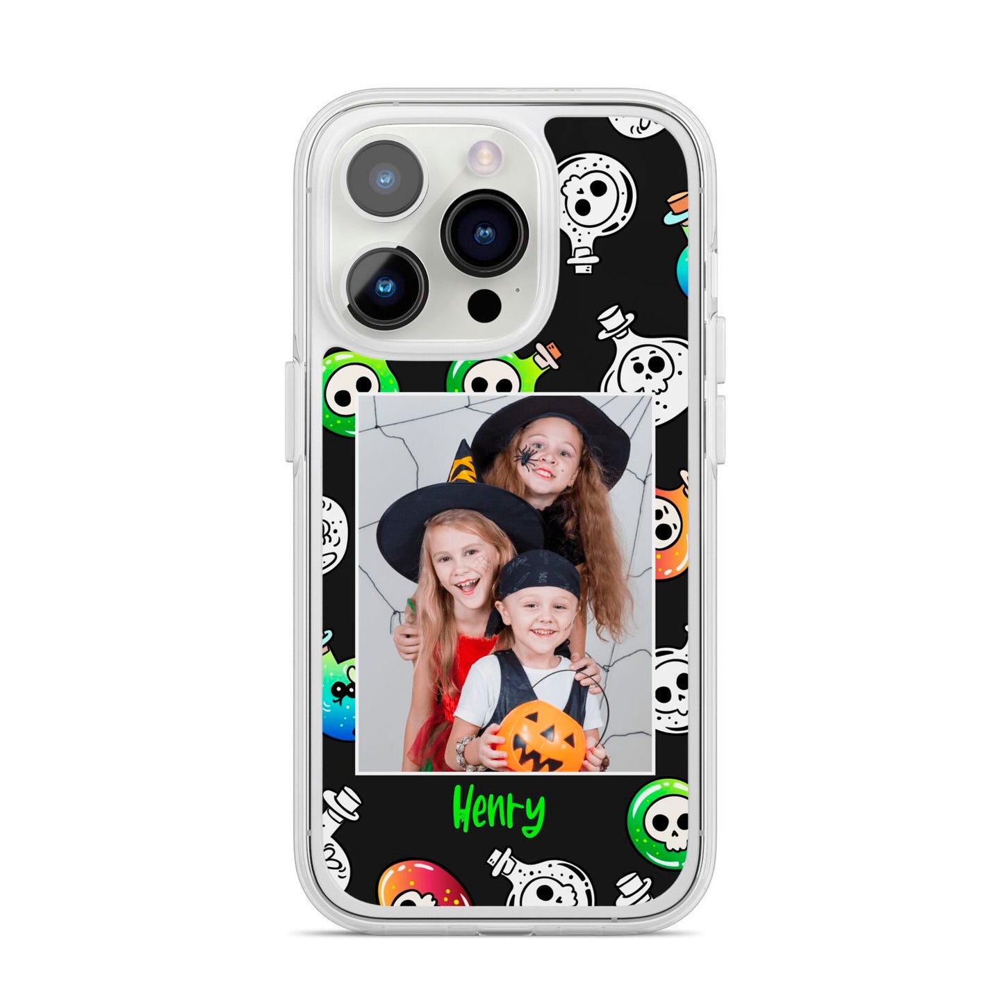 Spooky Potions Halloween Photo Upload iPhone 14 Pro Clear Tough Case Silver