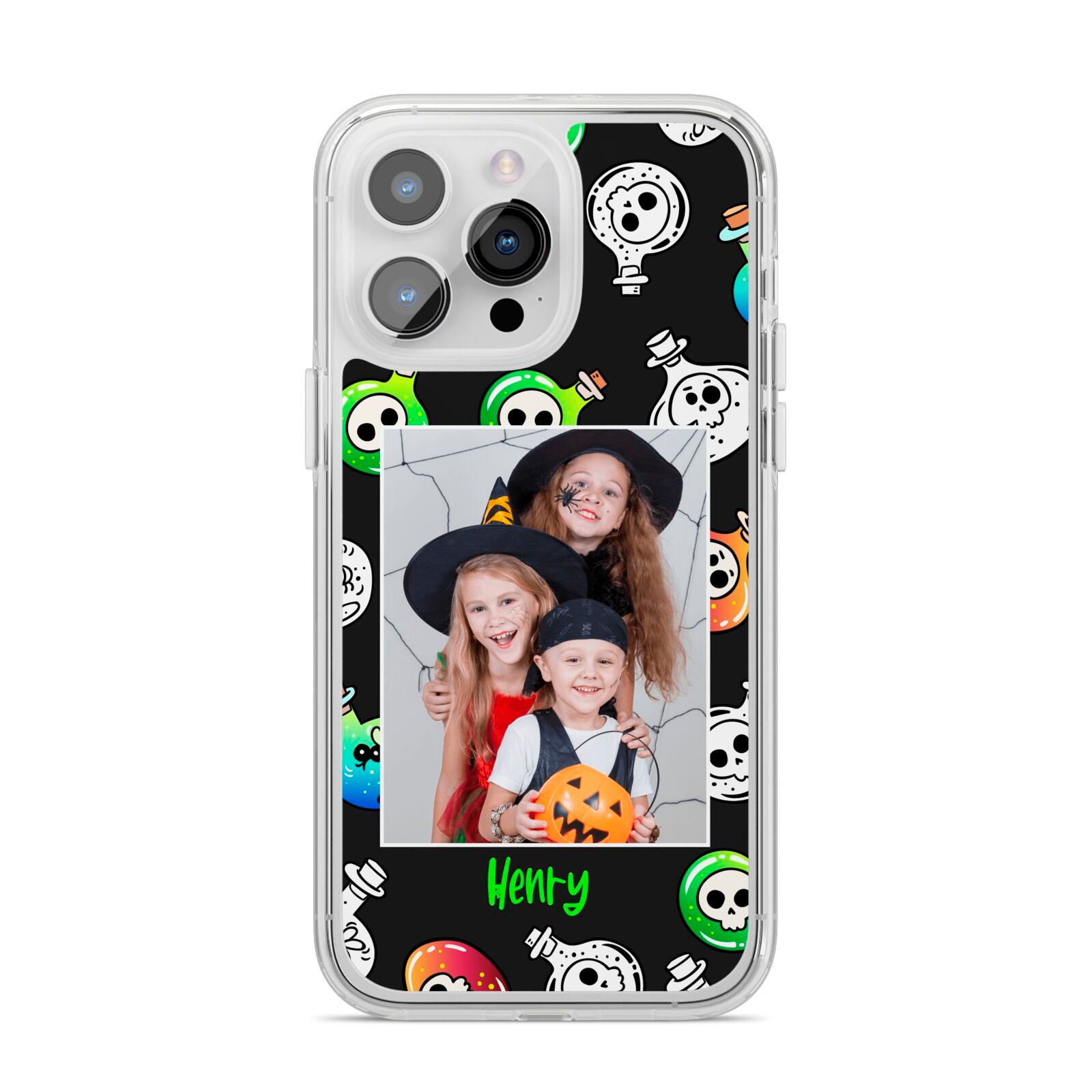 Spooky Potions Halloween Photo Upload iPhone 14 Pro Max Clear Tough Case Silver