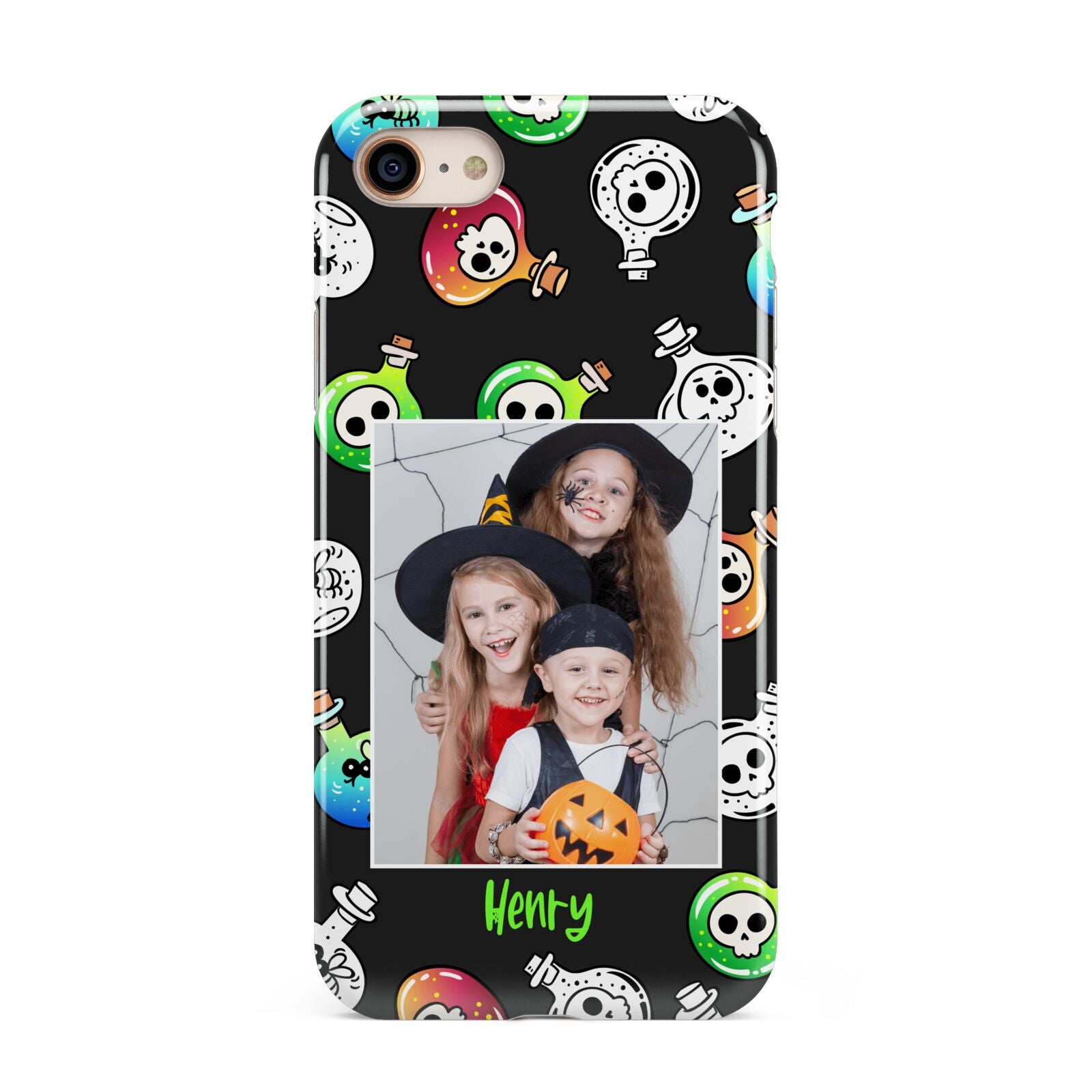 Spooky Potions Halloween Photo Upload iPhone 8 3D Tough Case on Gold Phone