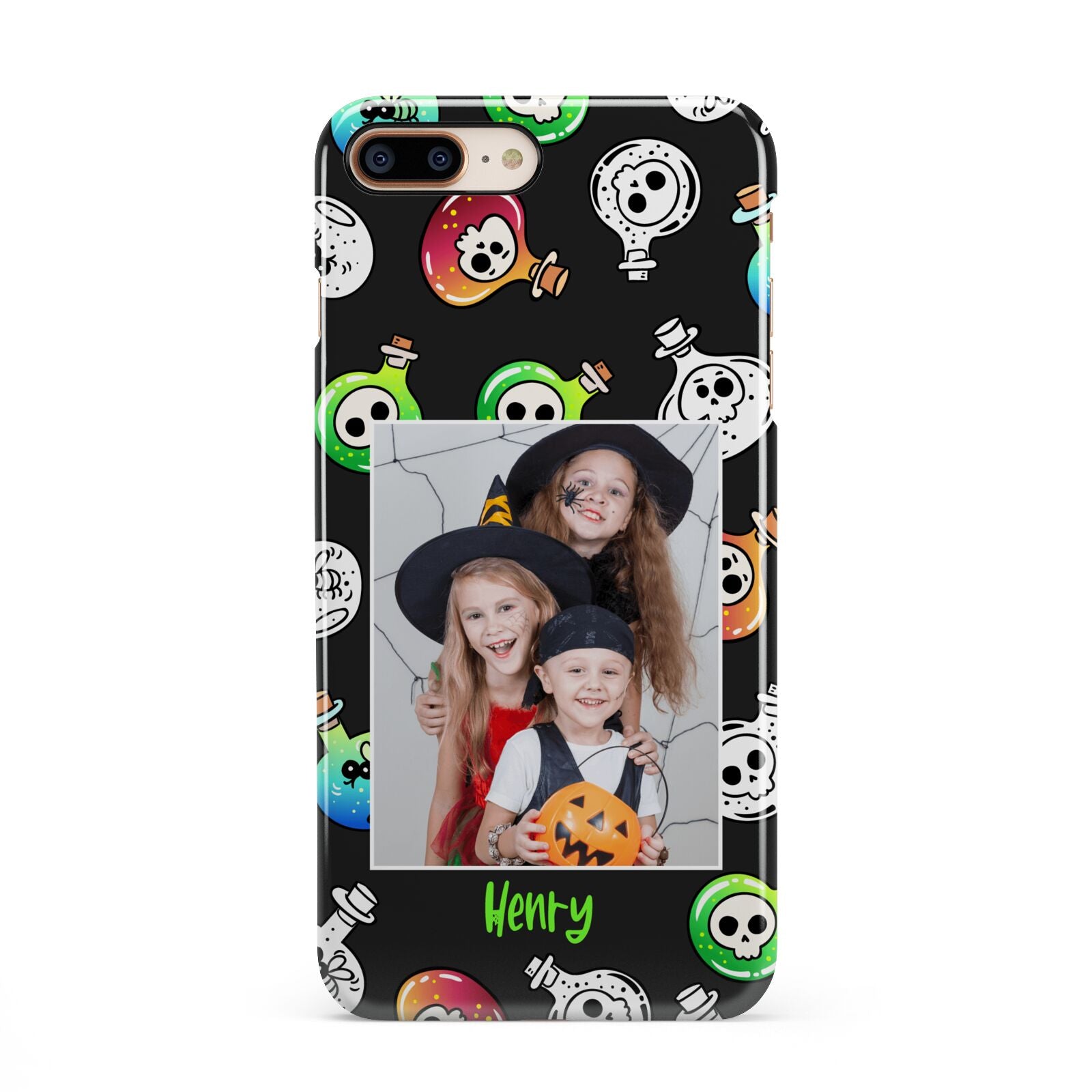 Spooky Potions Halloween Photo Upload iPhone 8 Plus 3D Snap Case on Gold Phone