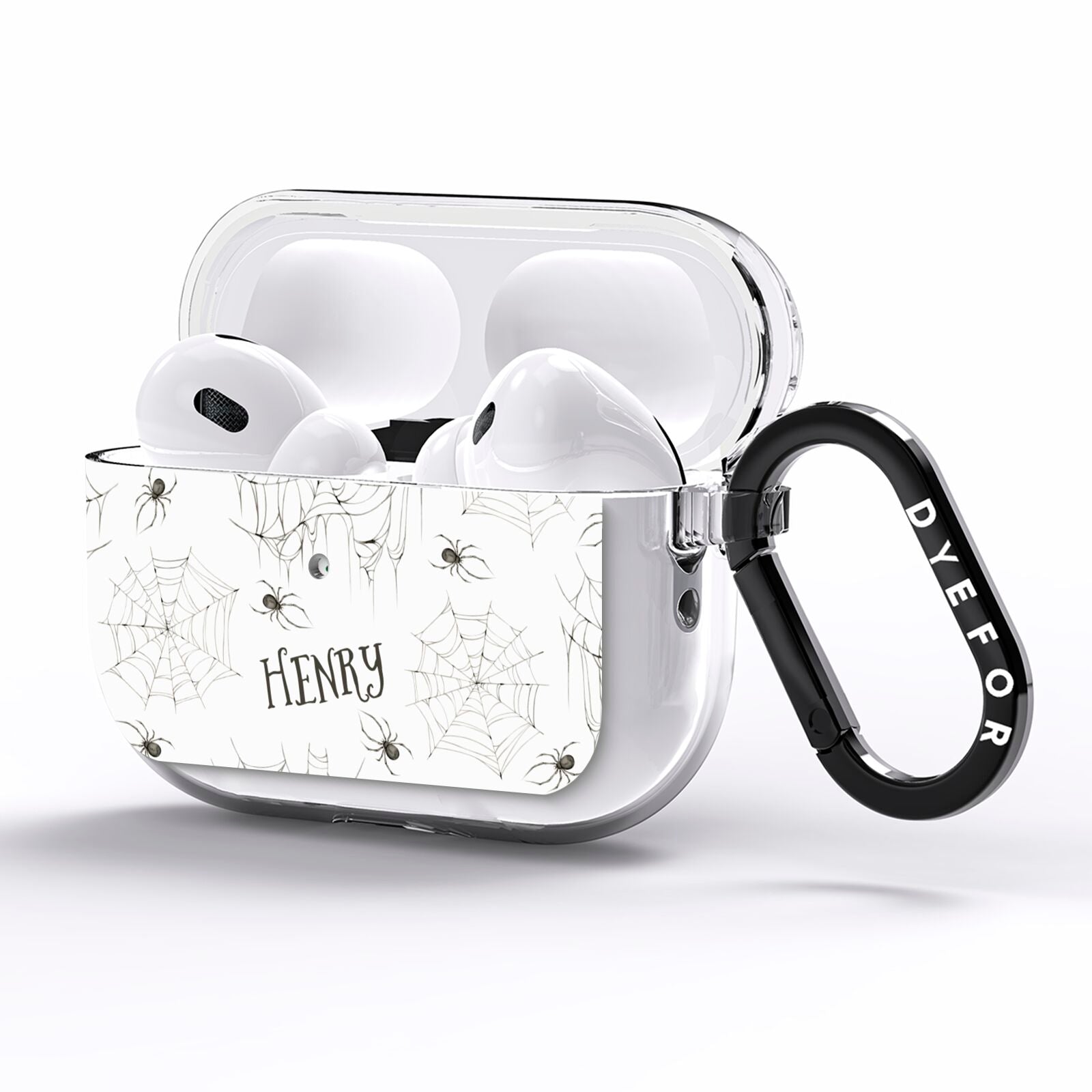 Spooky Spiders Webs Personalised AirPods Pro Clear Case Side Image