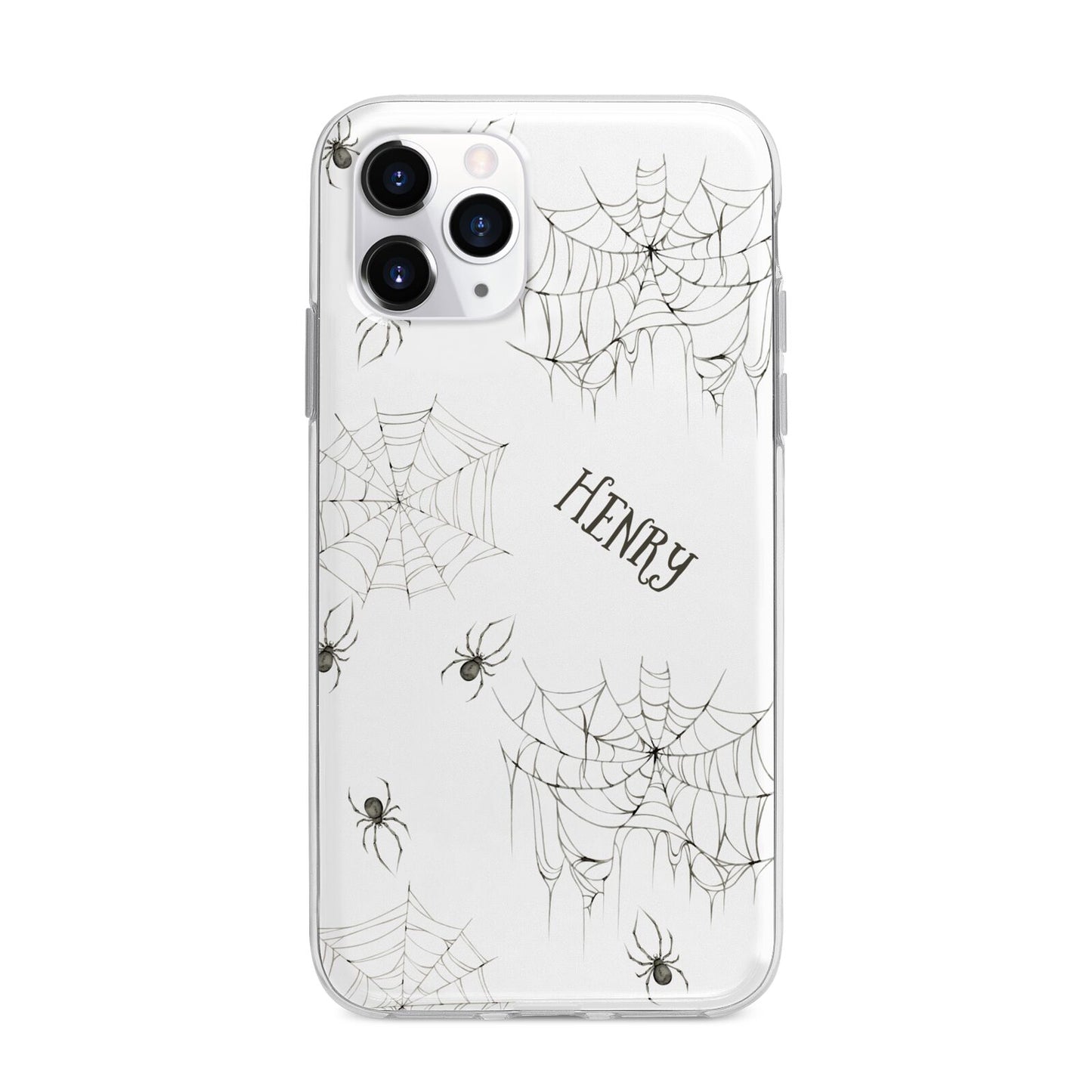 Spooky Spiders Webs Personalised Apple iPhone 11 Pro Max in Silver with Bumper Case