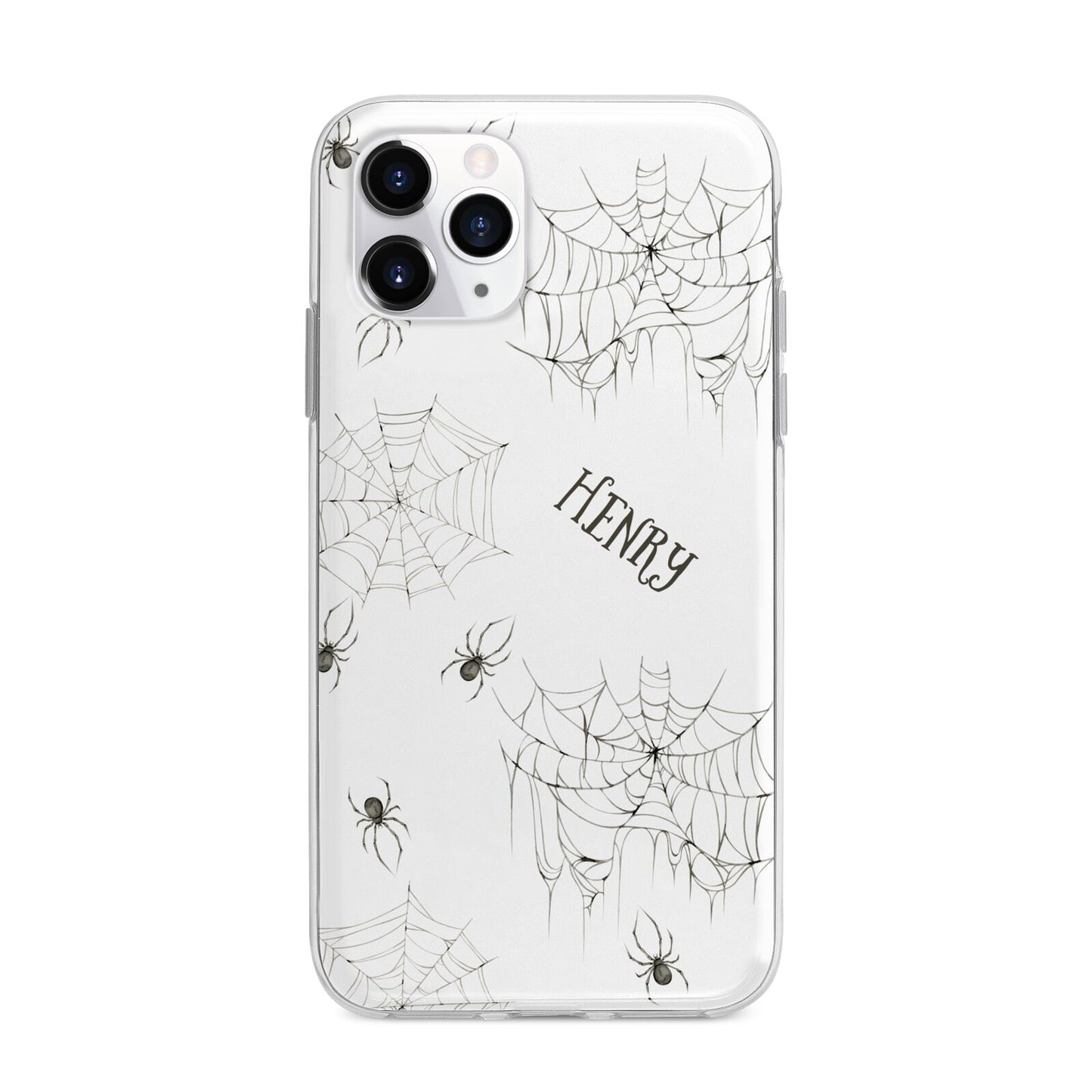 Spooky Spiders Webs Personalised Apple iPhone 11 Pro in Silver with Bumper Case