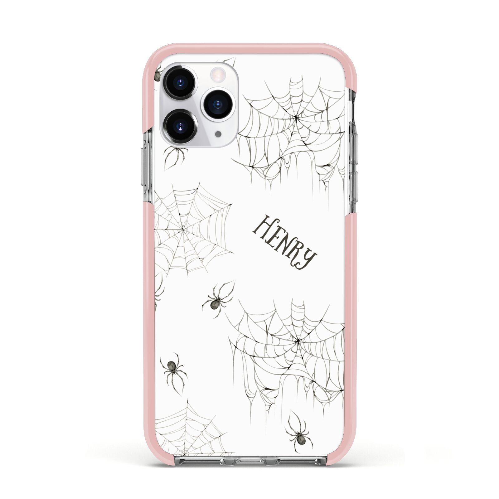 Spooky Spiders Webs Personalised Apple iPhone 11 Pro in Silver with Pink Impact Case