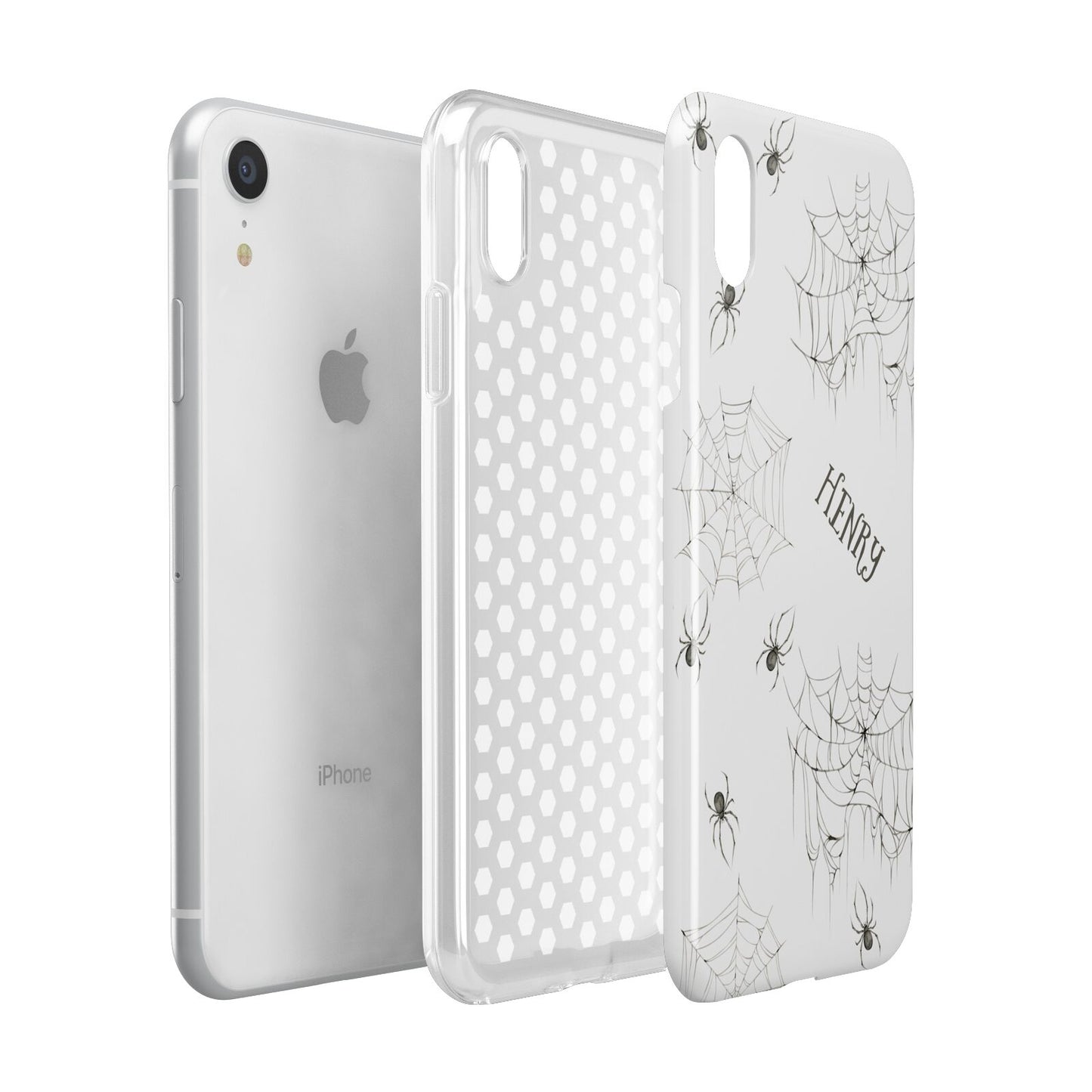 Spooky Spiders Webs Personalised Apple iPhone XR White 3D Tough Case Expanded view