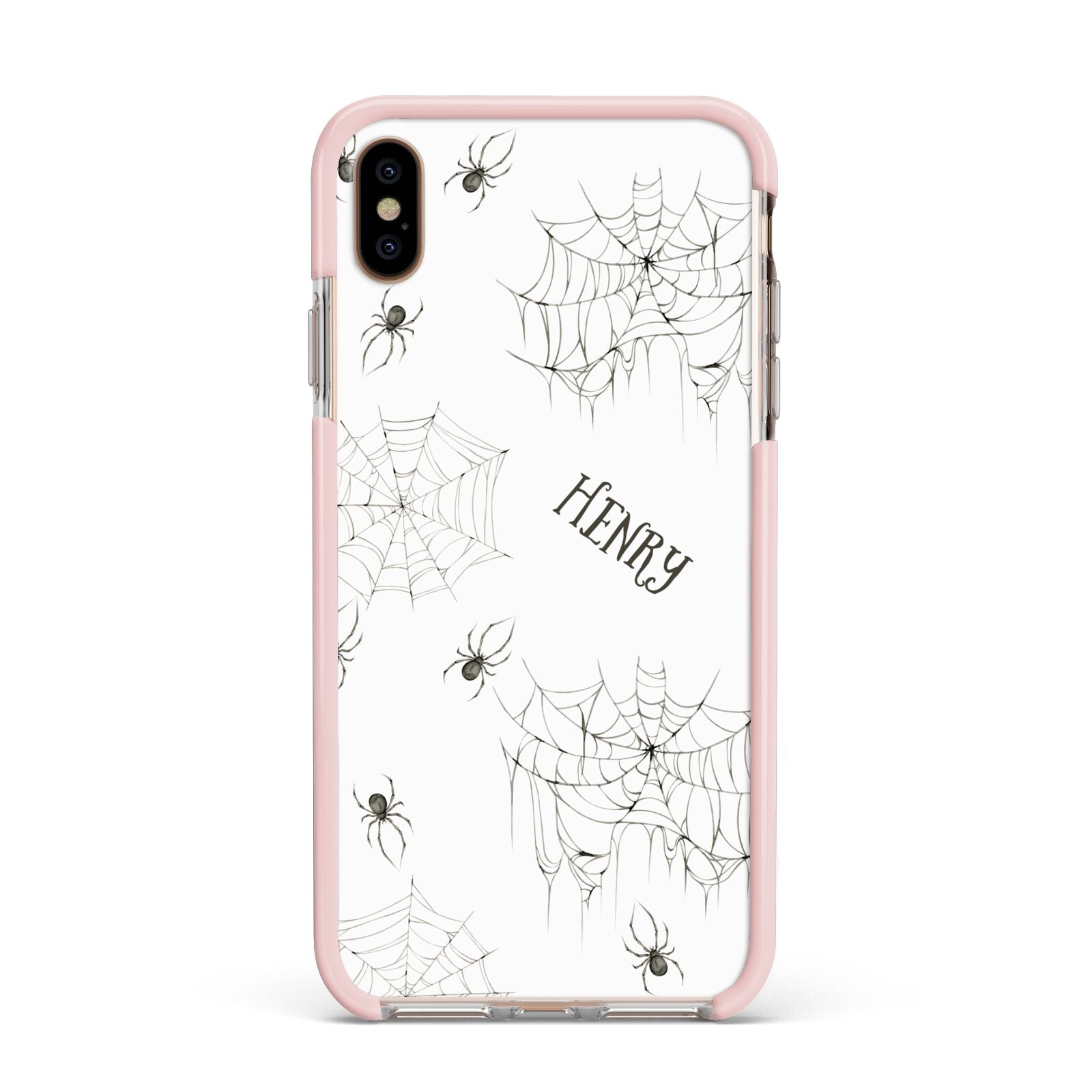 Spooky Spiders Webs Personalised Apple iPhone Xs Max Impact Case Pink Edge on Gold Phone