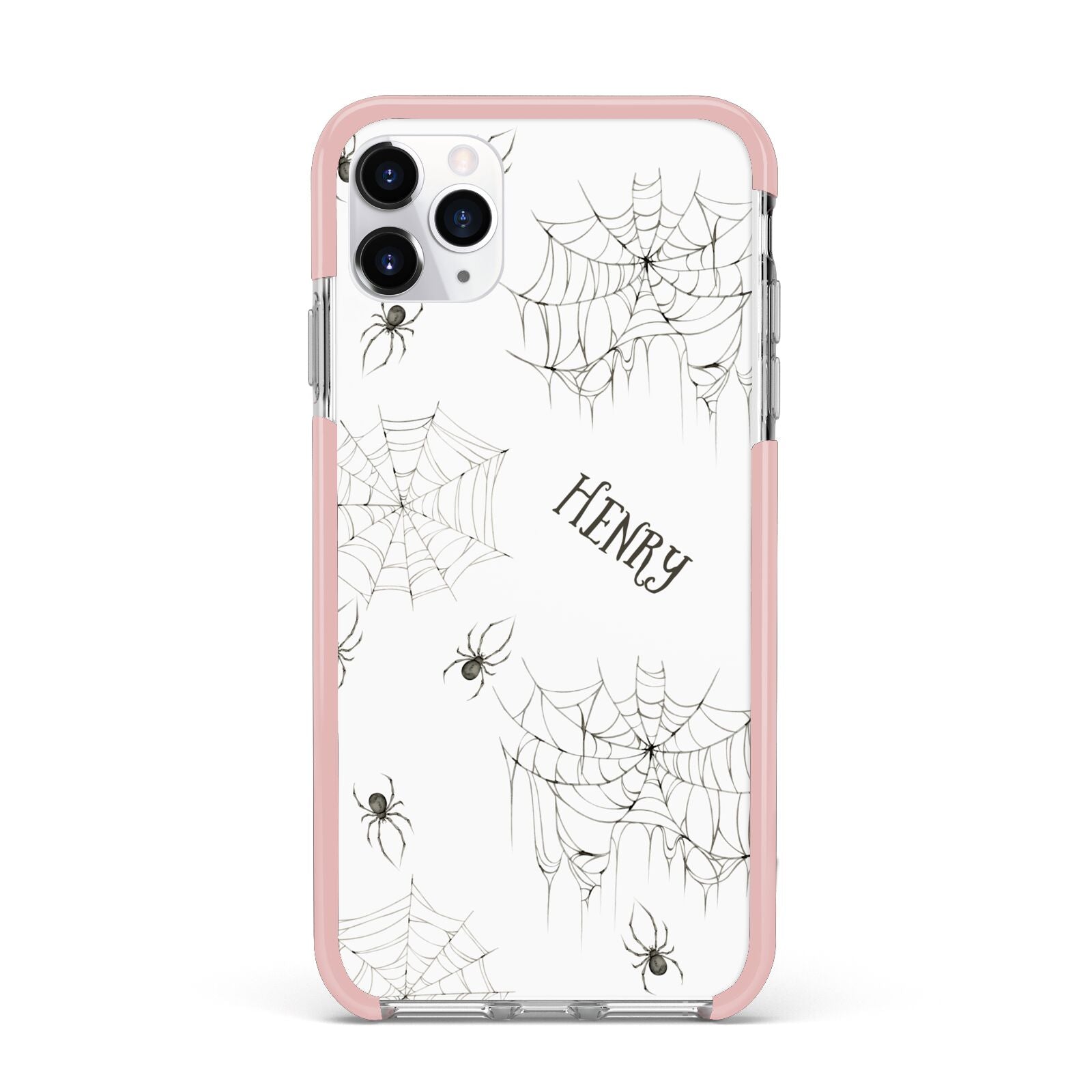 Spooky Spiders Webs Personalised iPhone 11 Pro Max Impact Pink Edge Case