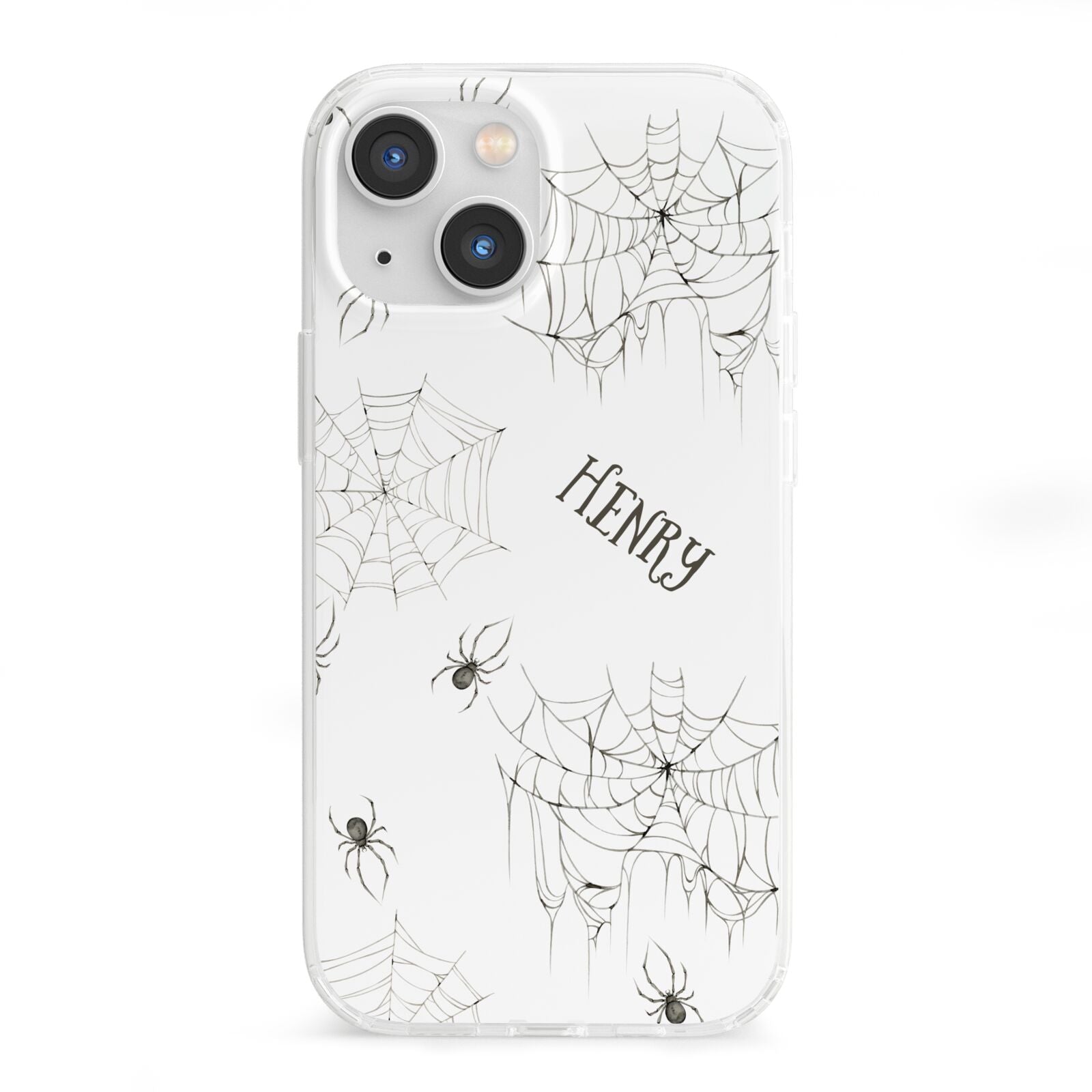 Spooky Spiders Webs Personalised iPhone 13 Mini Clear Bumper Case
