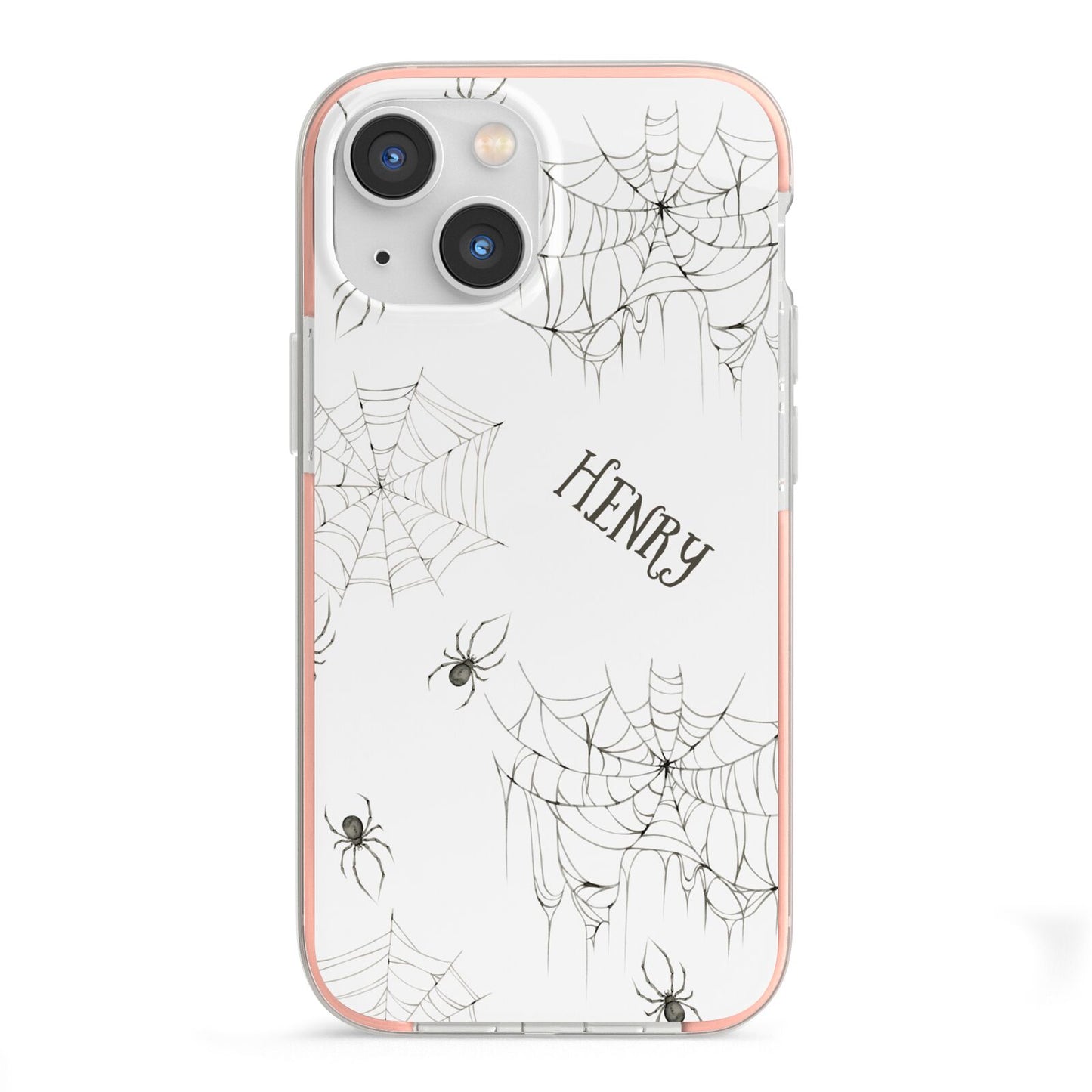 Spooky Spiders Webs Personalised iPhone 13 Mini TPU Impact Case with Pink Edges