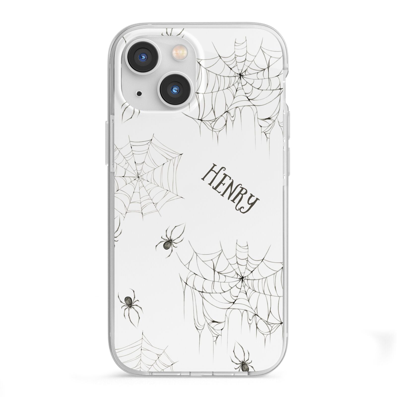 Spooky Spiders Webs Personalised iPhone 13 Mini TPU Impact Case with White Edges