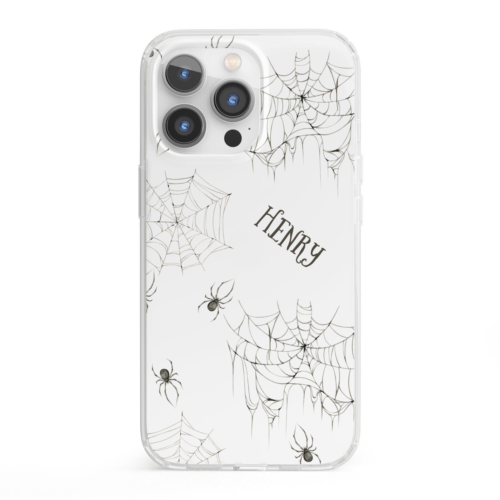 Spooky Spiders Webs Personalised iPhone 13 Pro Clear Bumper Case