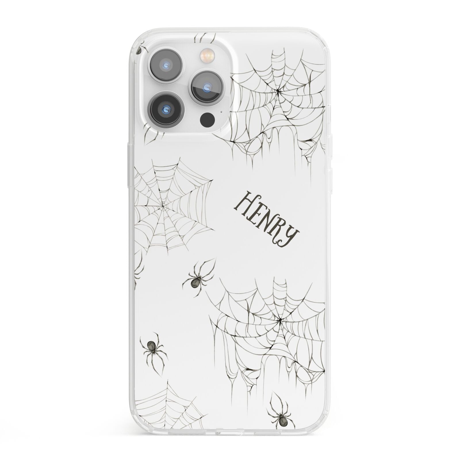 Spooky Spiders Webs Personalised iPhone 13 Pro Max Clear Bumper Case