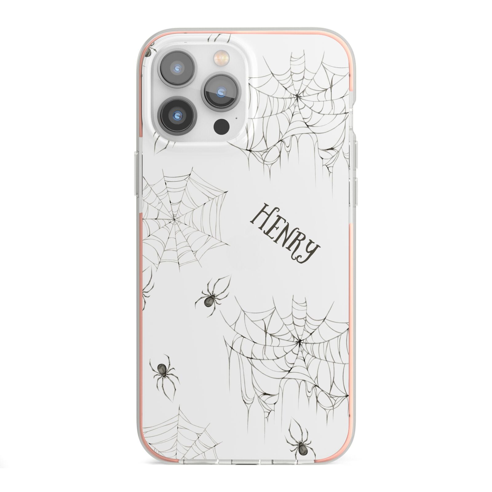 Spooky Spiders Webs Personalised iPhone 13 Pro Max TPU Impact Case with Pink Edges