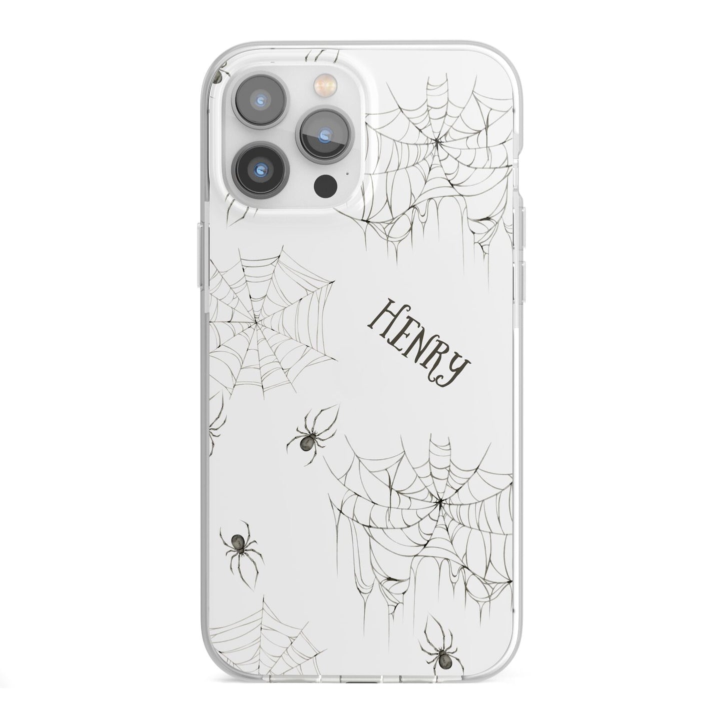 Spooky Spiders Webs Personalised iPhone 13 Pro Max TPU Impact Case with White Edges