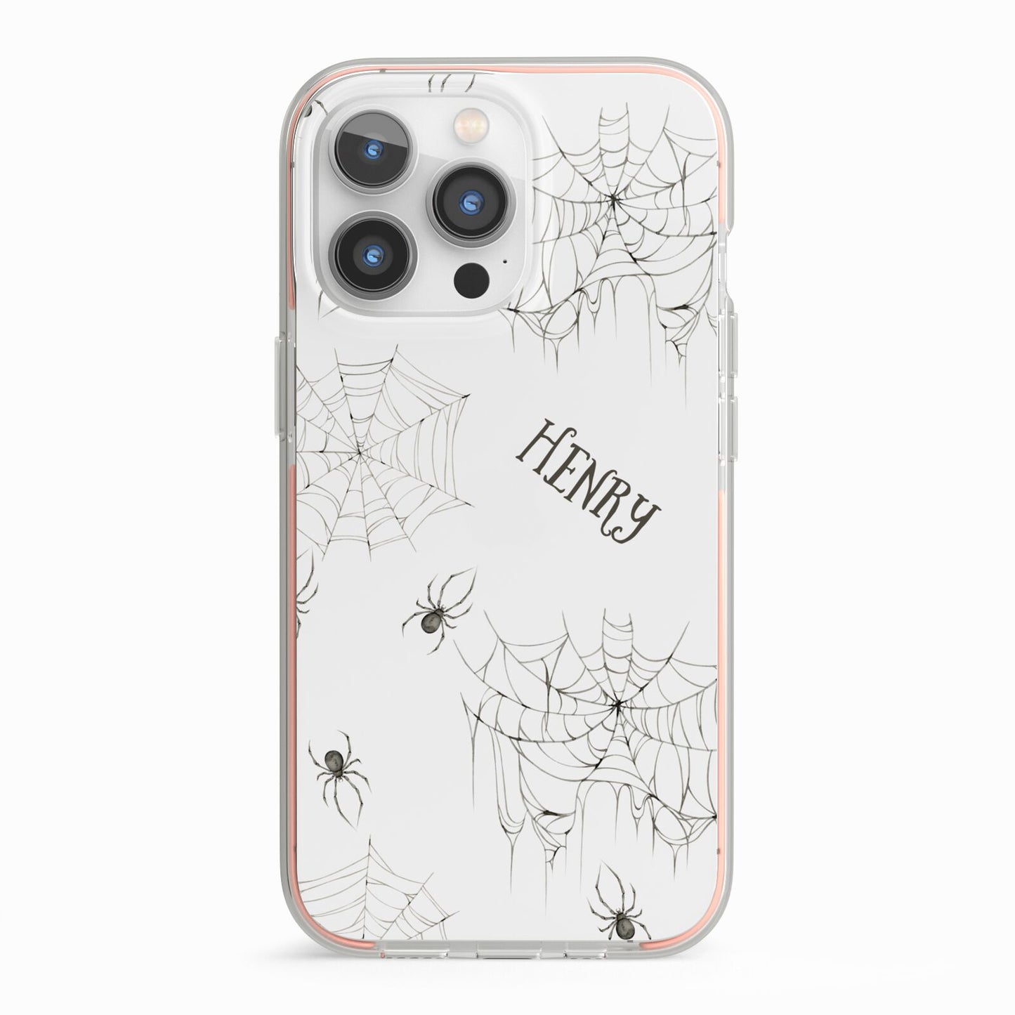 Spooky Spiders Webs Personalised iPhone 13 Pro TPU Impact Case with Pink Edges