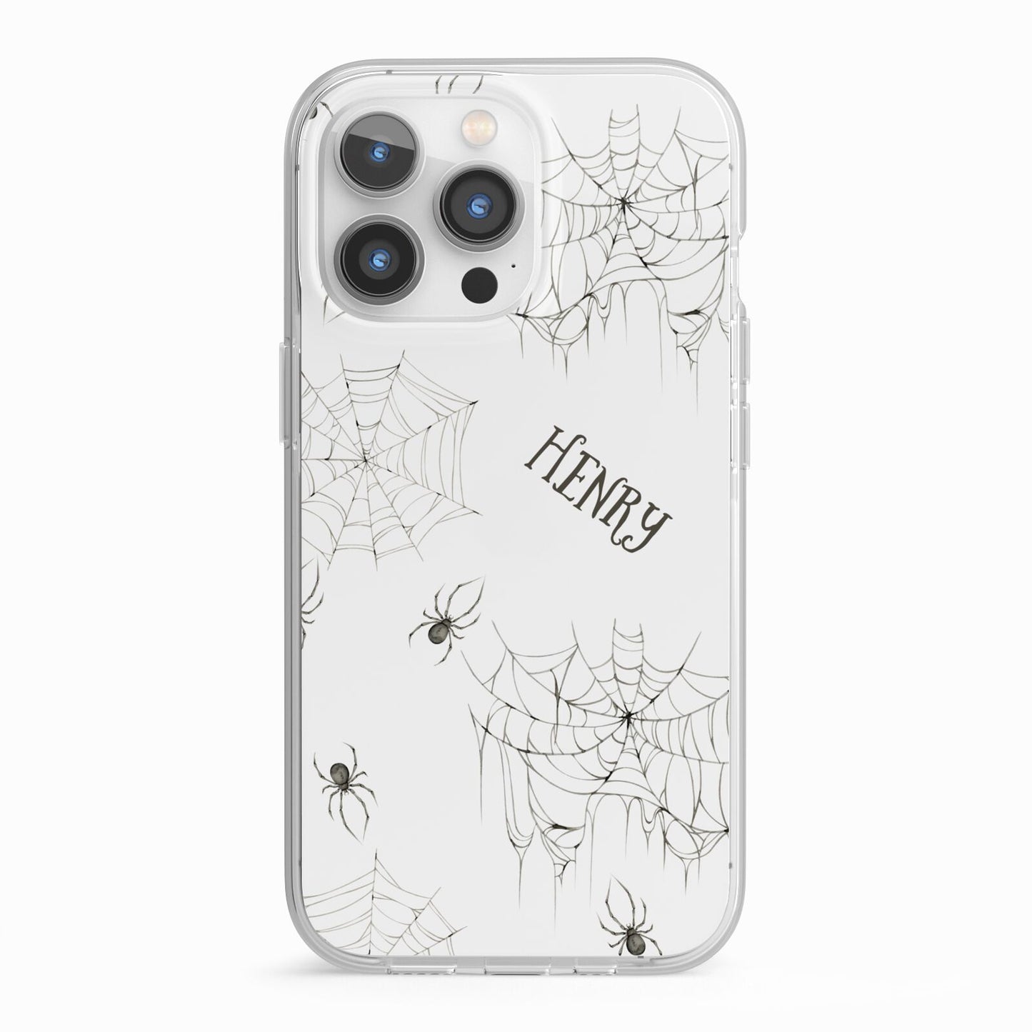 Spooky Spiders Webs Personalised iPhone 13 Pro TPU Impact Case with White Edges
