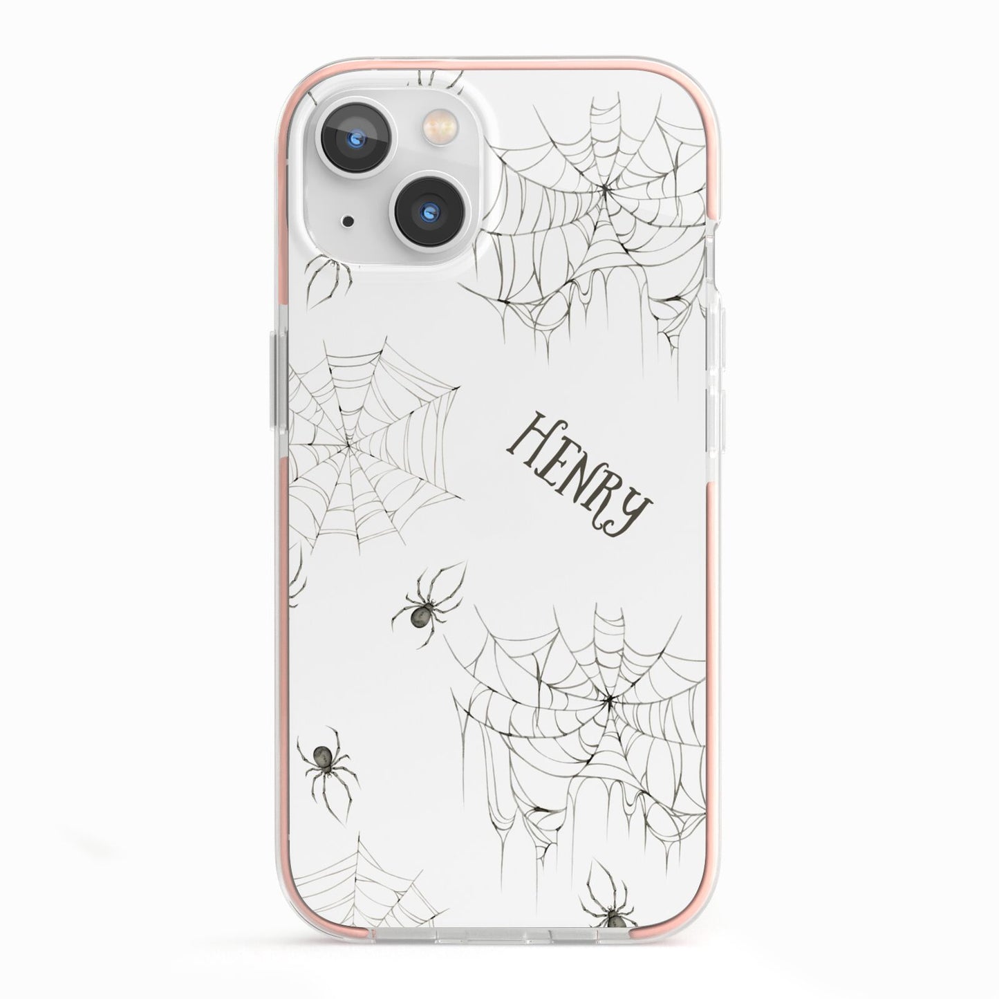 Spooky Spiders Webs Personalised iPhone 13 TPU Impact Case with Pink Edges