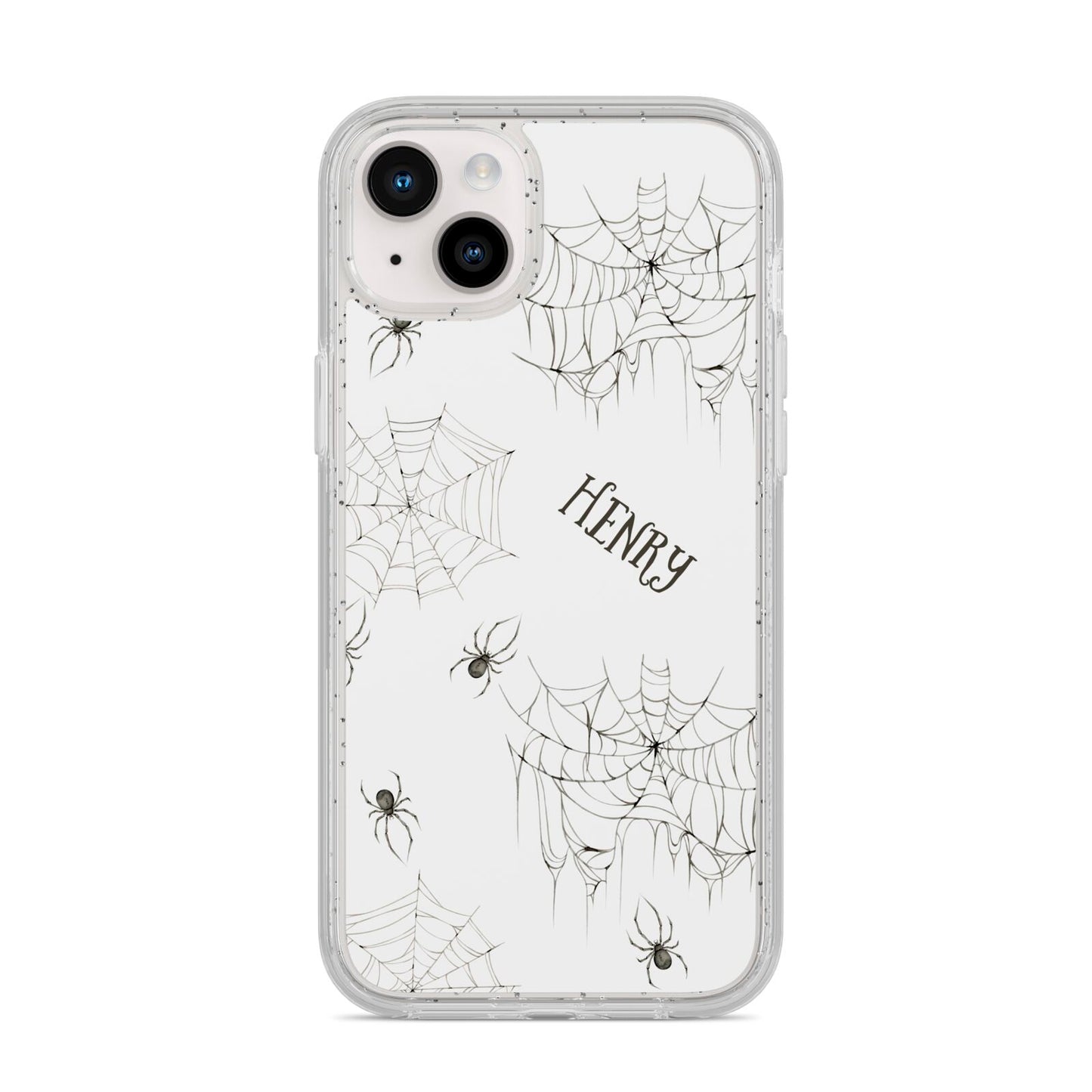 Spooky Spiders Webs Personalised iPhone 14 Plus Glitter Tough Case Starlight