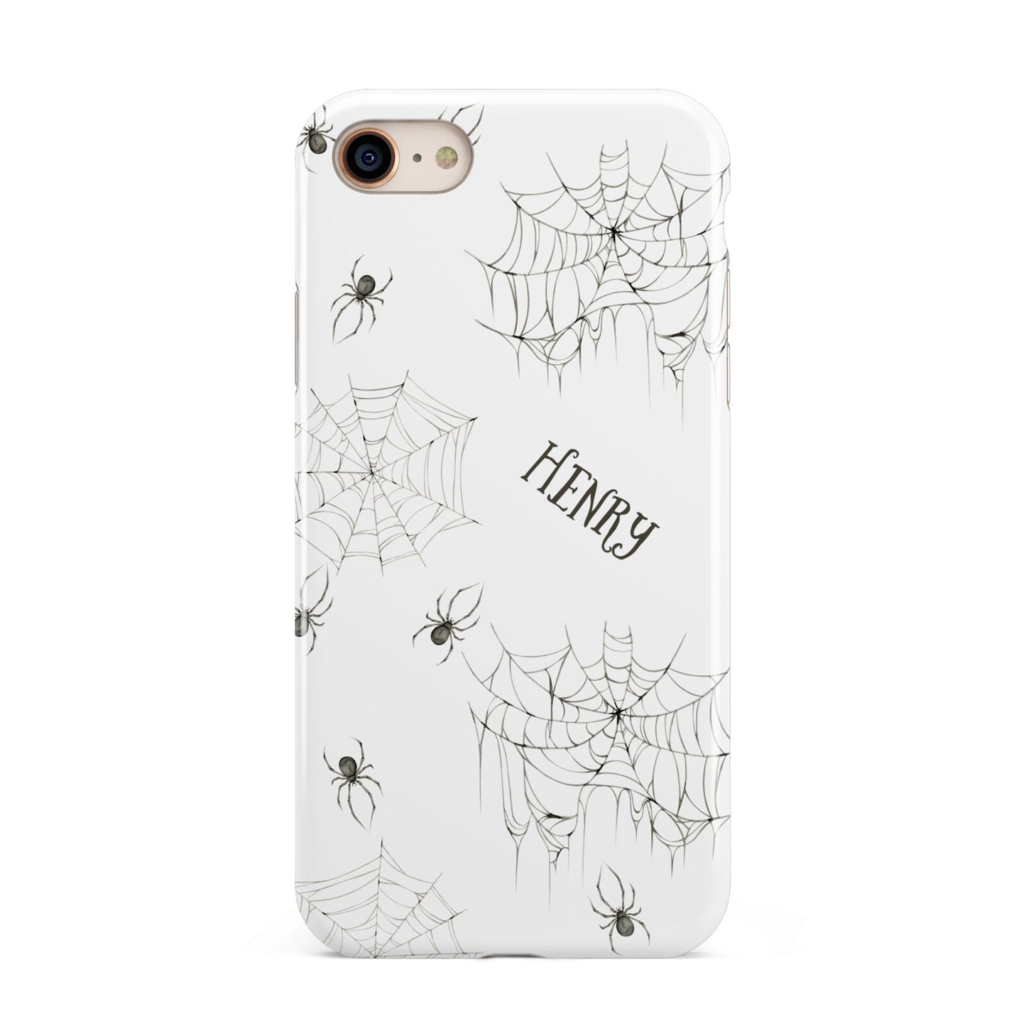 Spooky Spiders Webs Personalised iPhone 8 3D Tough Case on Gold Phone