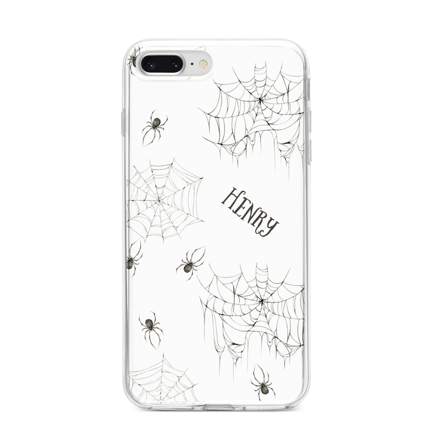 Spooky Spiders Webs Personalised iPhone 8 Plus Bumper Case on Silver iPhone